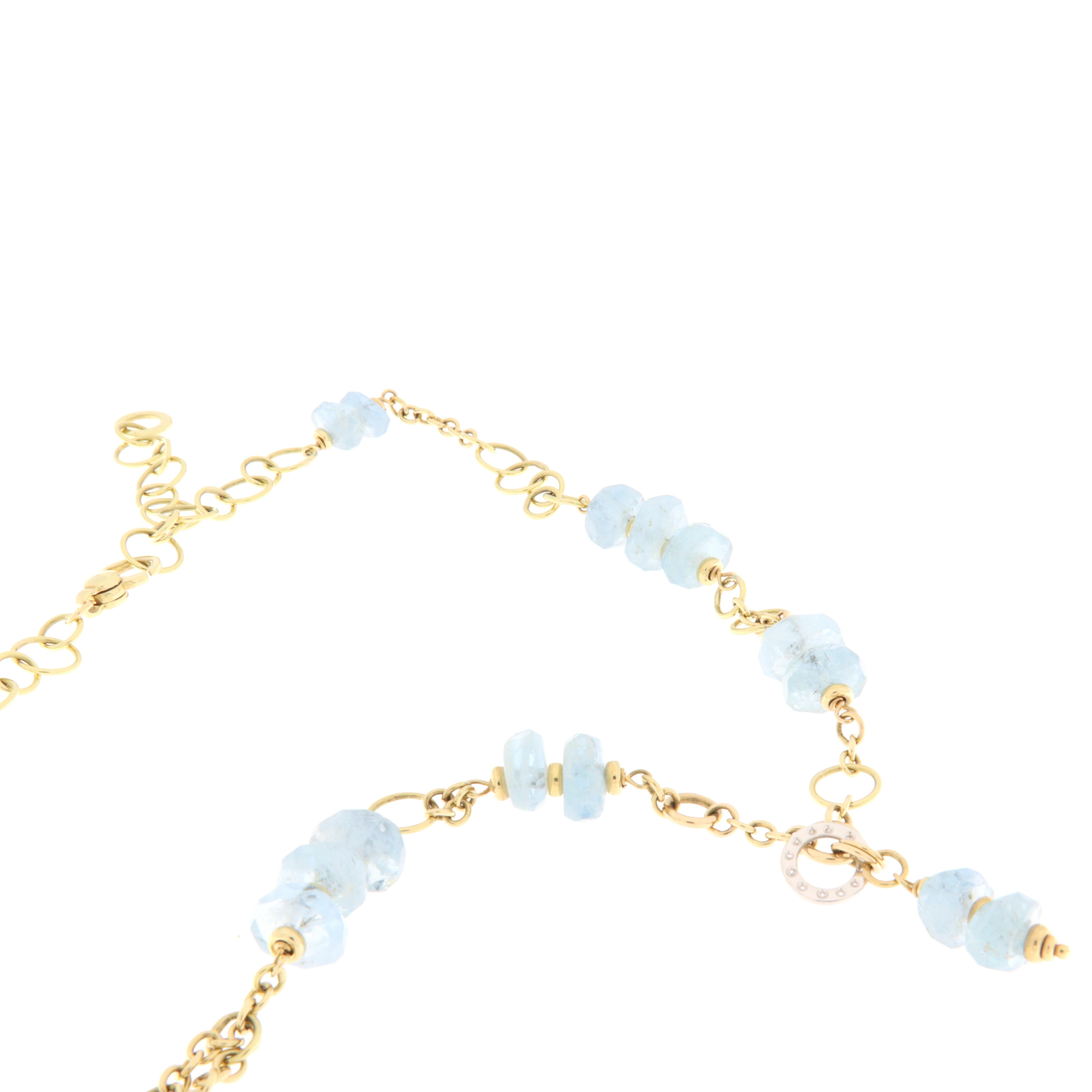 18 Karat Gelbgold Halskette mit Aquamarinsteinen und Diamanten im Zustand „Neu“ im Angebot in BARI, IT