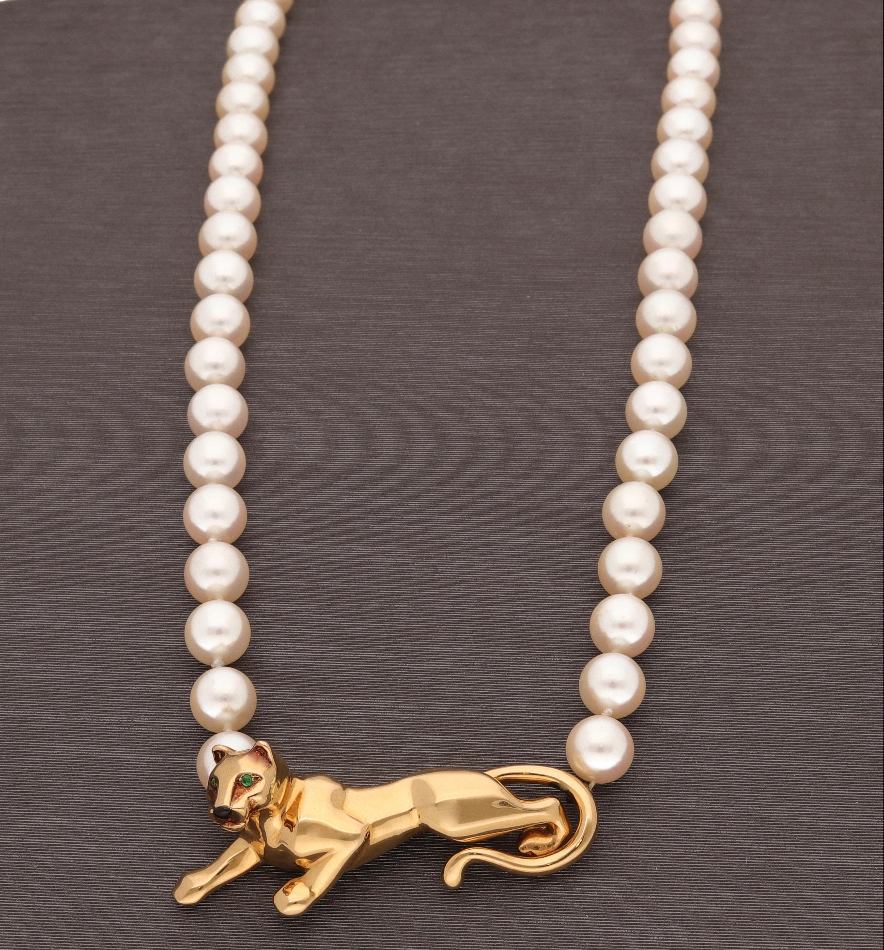 Modern 18 Karat Yellow Gold Panther Pearls Necklace by Cartier