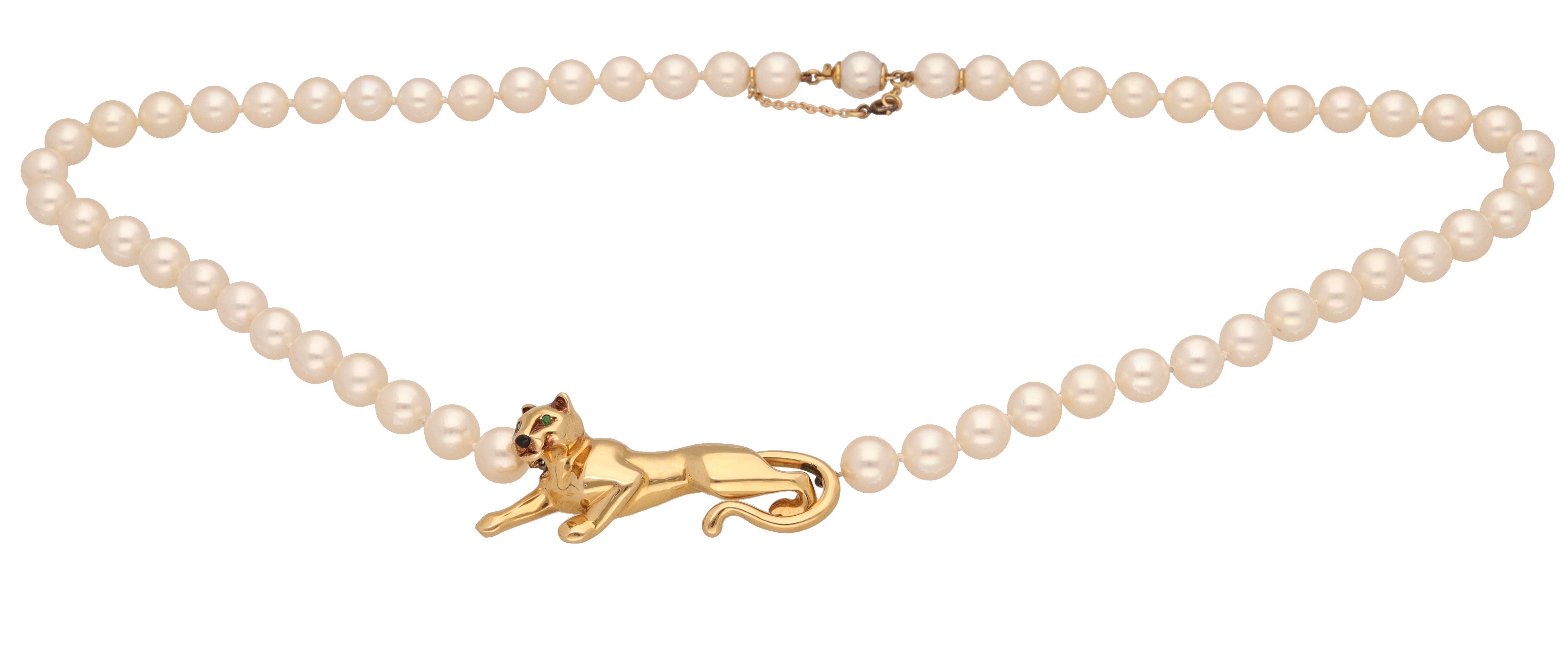 18 Karat Yellow Gold Panther Pearls Necklace by Cartier In Excellent Condition In Rome, IT