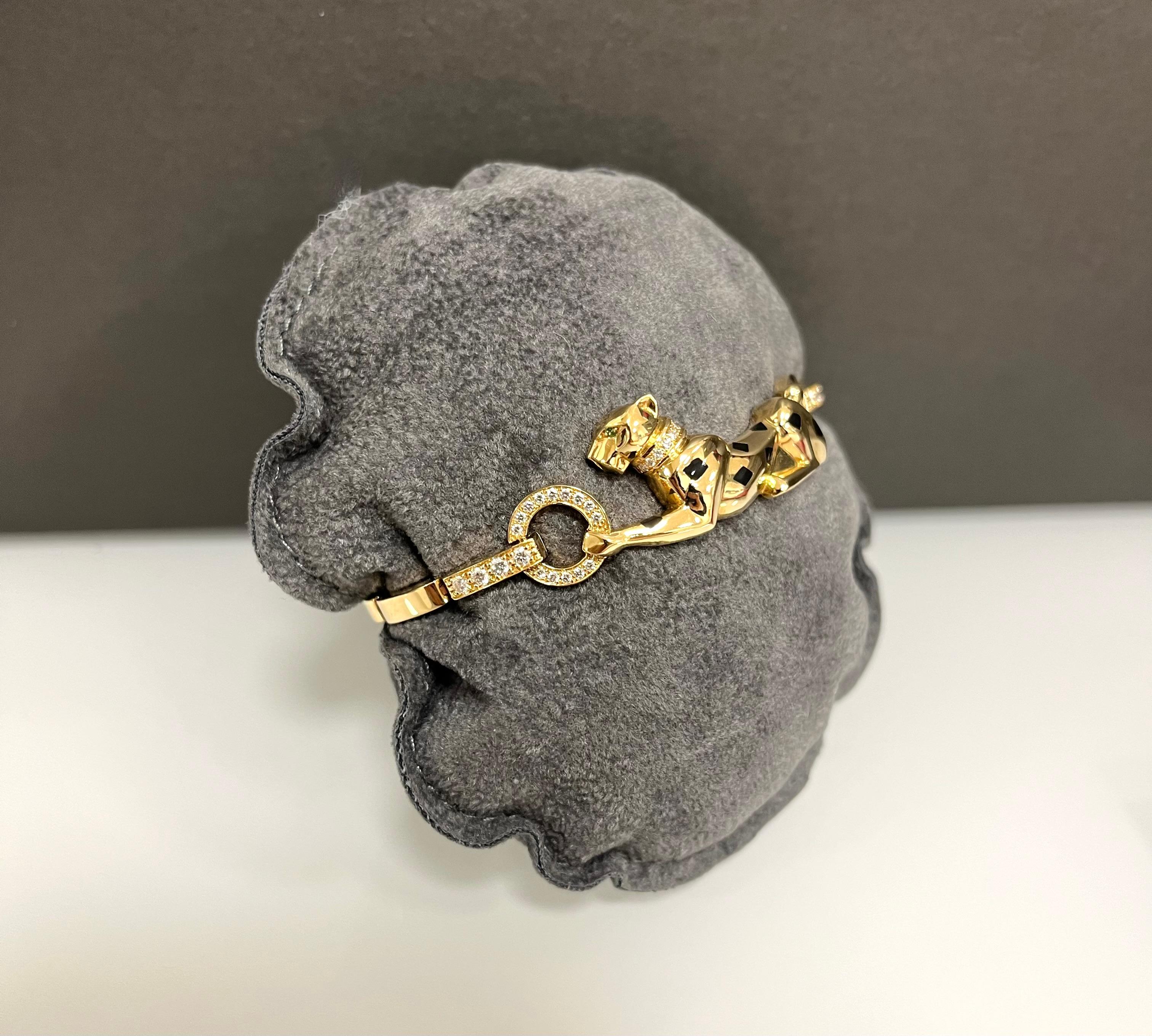 Women's or Men's 18 Kt. Yellow Gold Panthere de Cartier Diamonds Bracelet