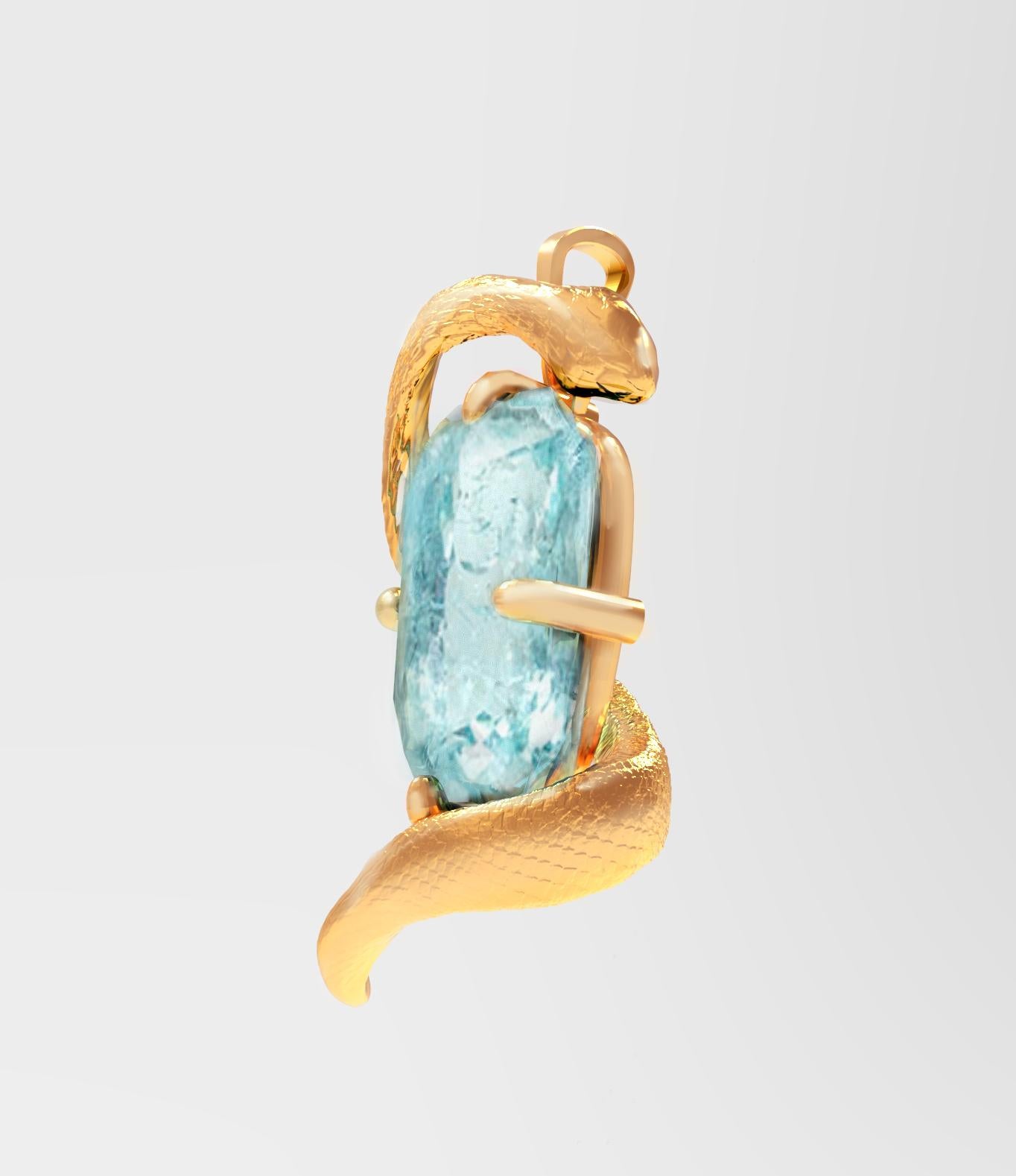 Contemporary Yellow Gold Pendant Necklace with Neon Blue Six Carats Paraiba Tourmaline For Sale