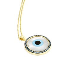 18 Karat Yellow Gold Pendant with Diamonds, Turquoise and Mother of Pearl Inlay