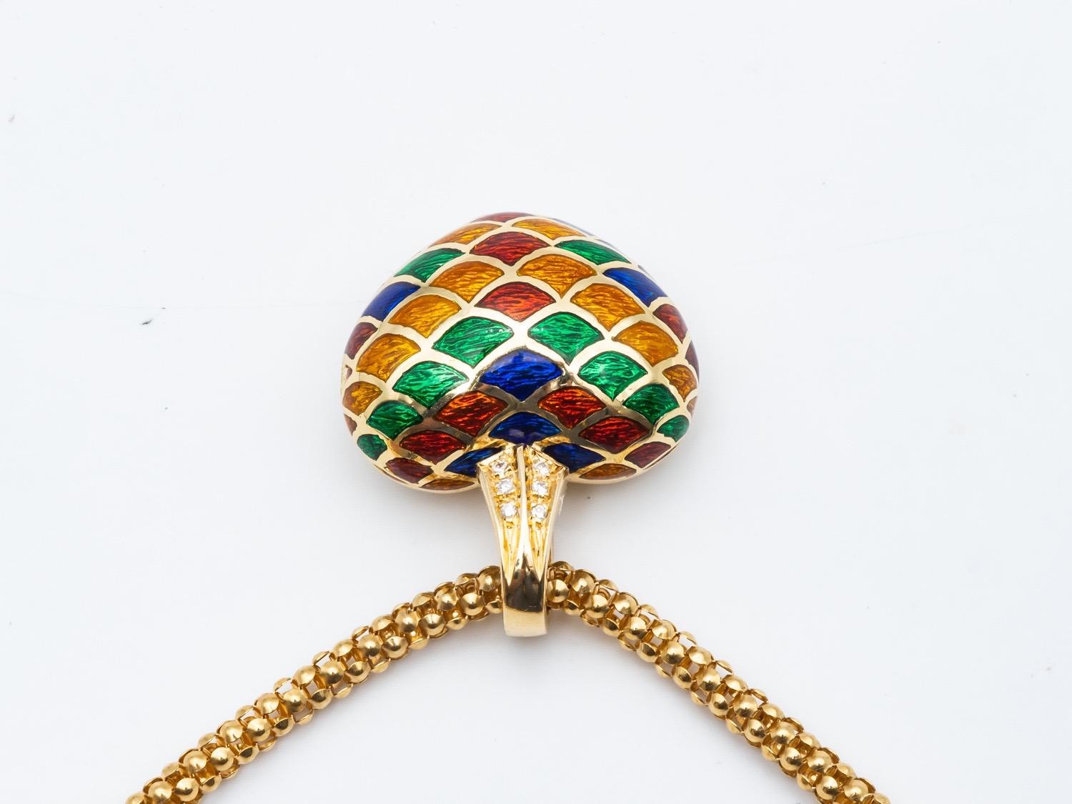 18 Kt Yellow Gold Pendant with Yellow, Red, Green and Blue Diamonds and Enamel 5