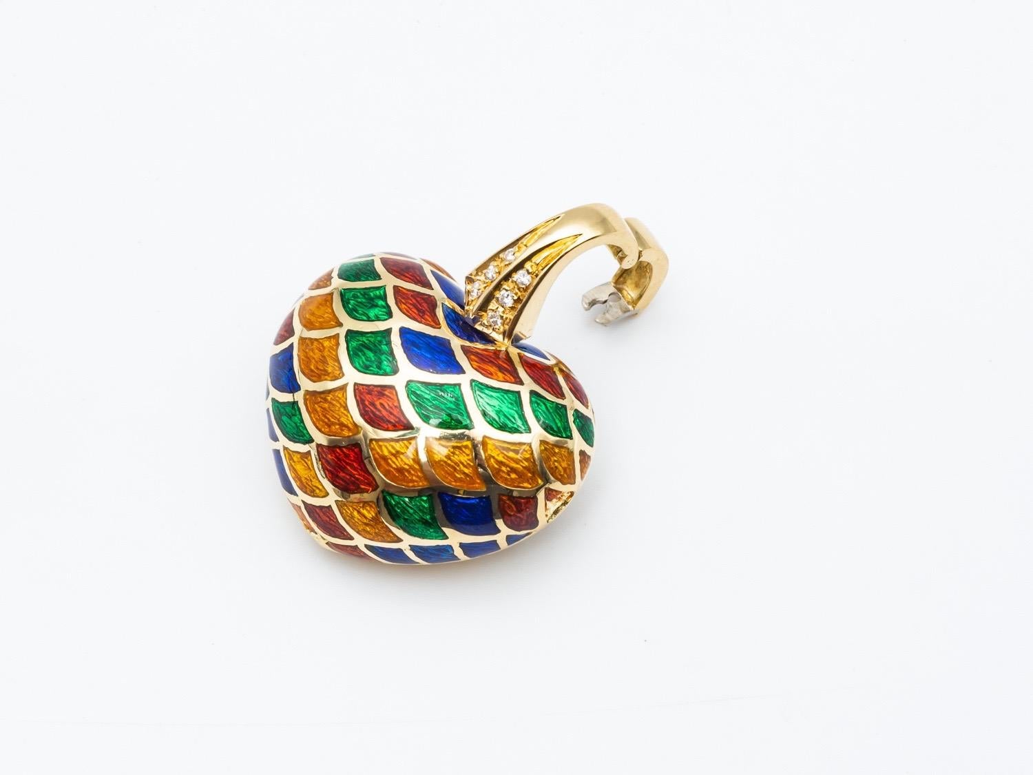 18 Kt Yellow Gold Pendant with Yellow, Red, Green and Blue Diamonds and Enamel 2