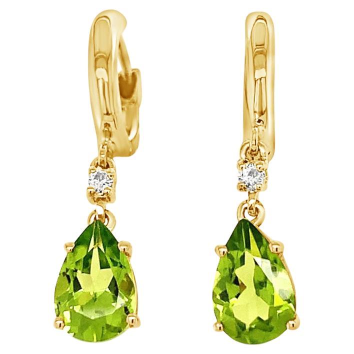 18 Kt Yellow Gold Peridot and Brown Diamonds Garavelli Hanging Earrings For Sale