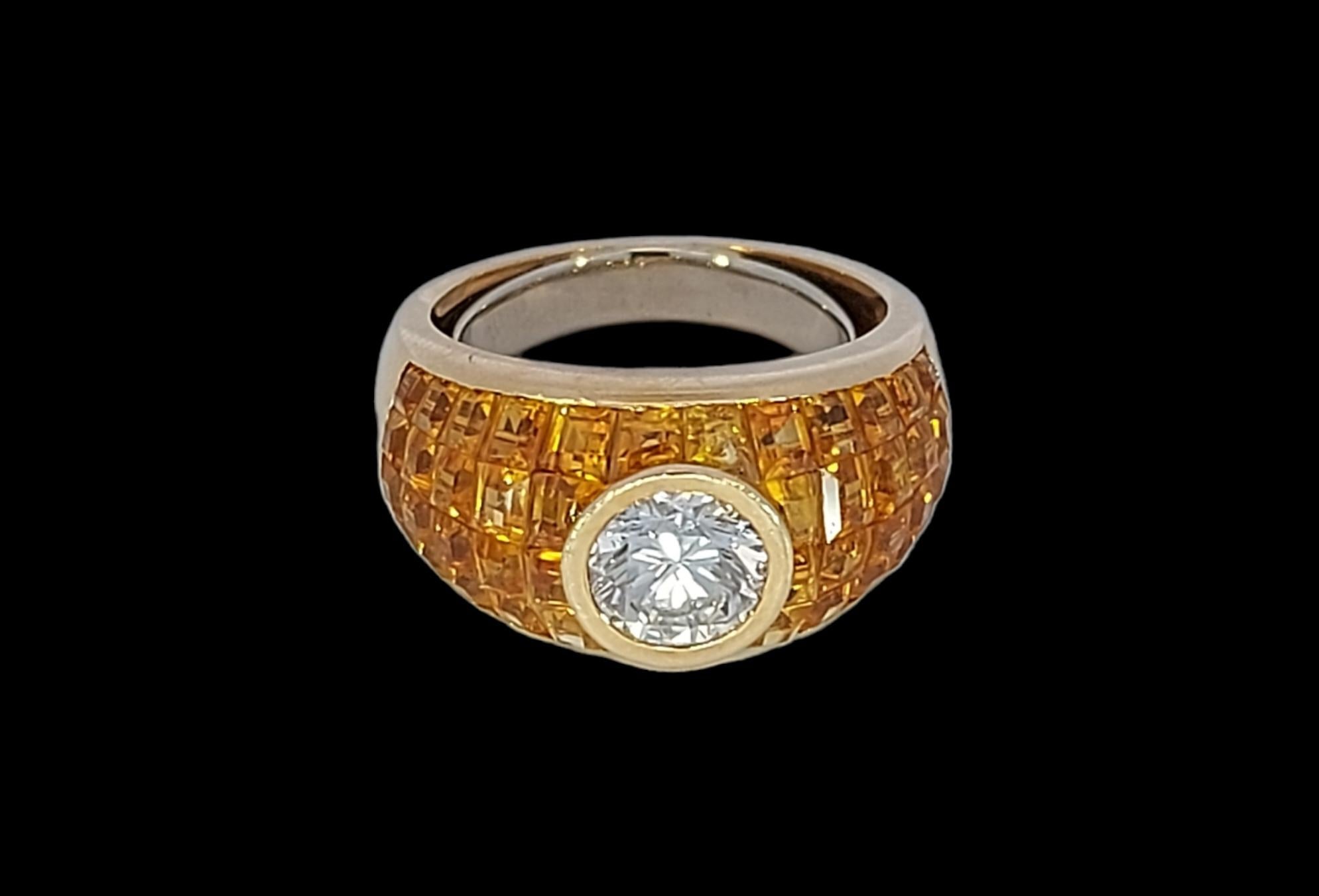 Taille brillant Bague en or jaune 18 carats avec 1 carat de diamants et saphirs jaunes, succession Sultan Oman en vente