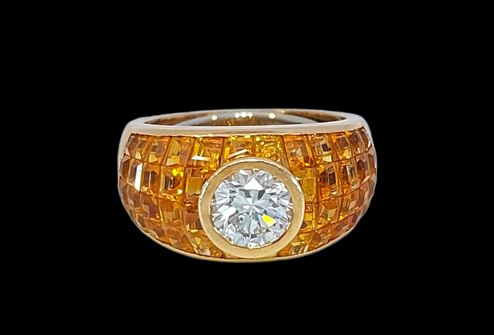 Bague en or jaune 18 carats avec 1 carat de diamants et saphirs jaunes, succession Sultan Oman en vente 2