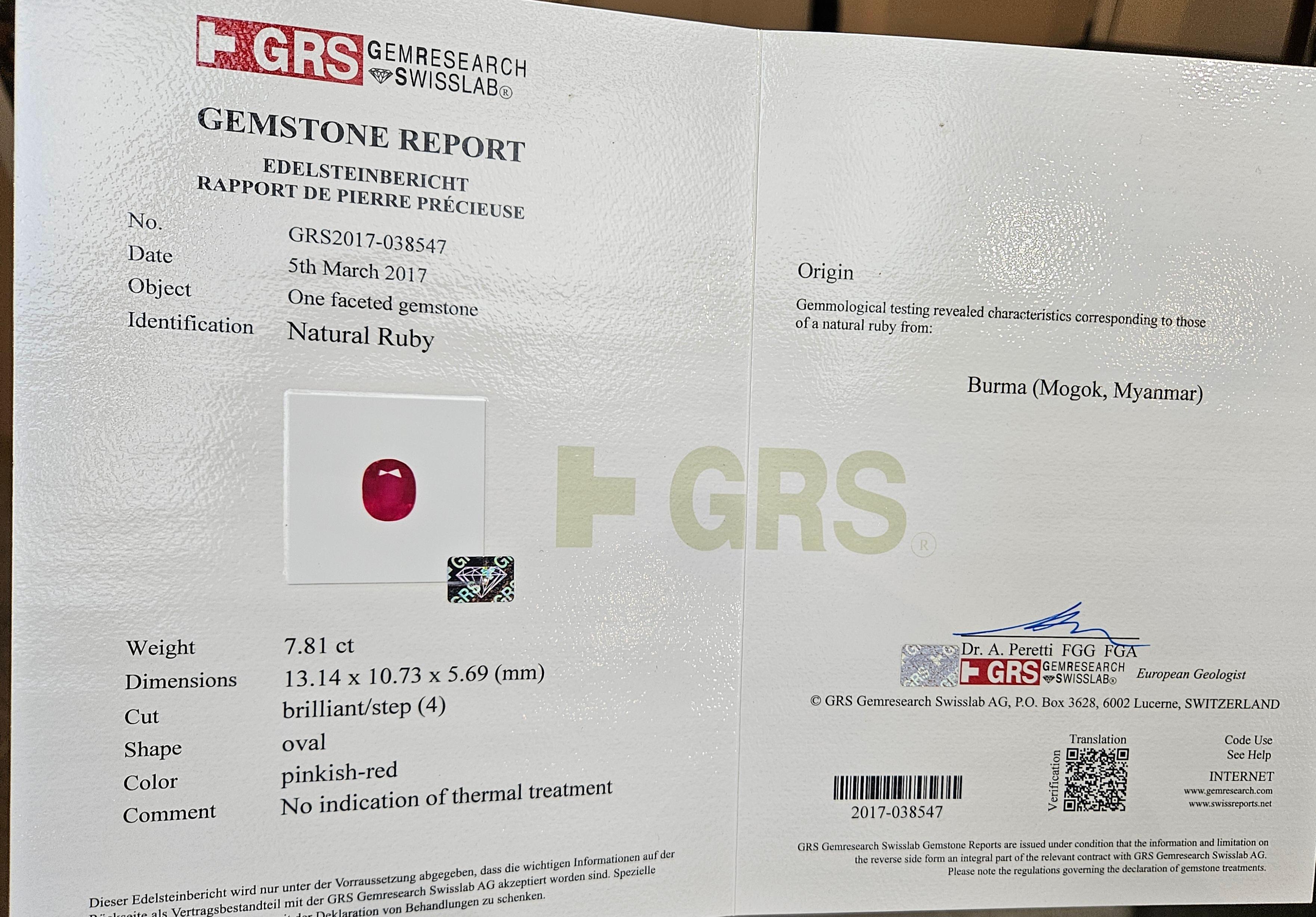 18 kt. Yellow Gold Ring  7.81 ct. Burmese No Heat Ruby Gübelin &GRS Certified For Sale 13