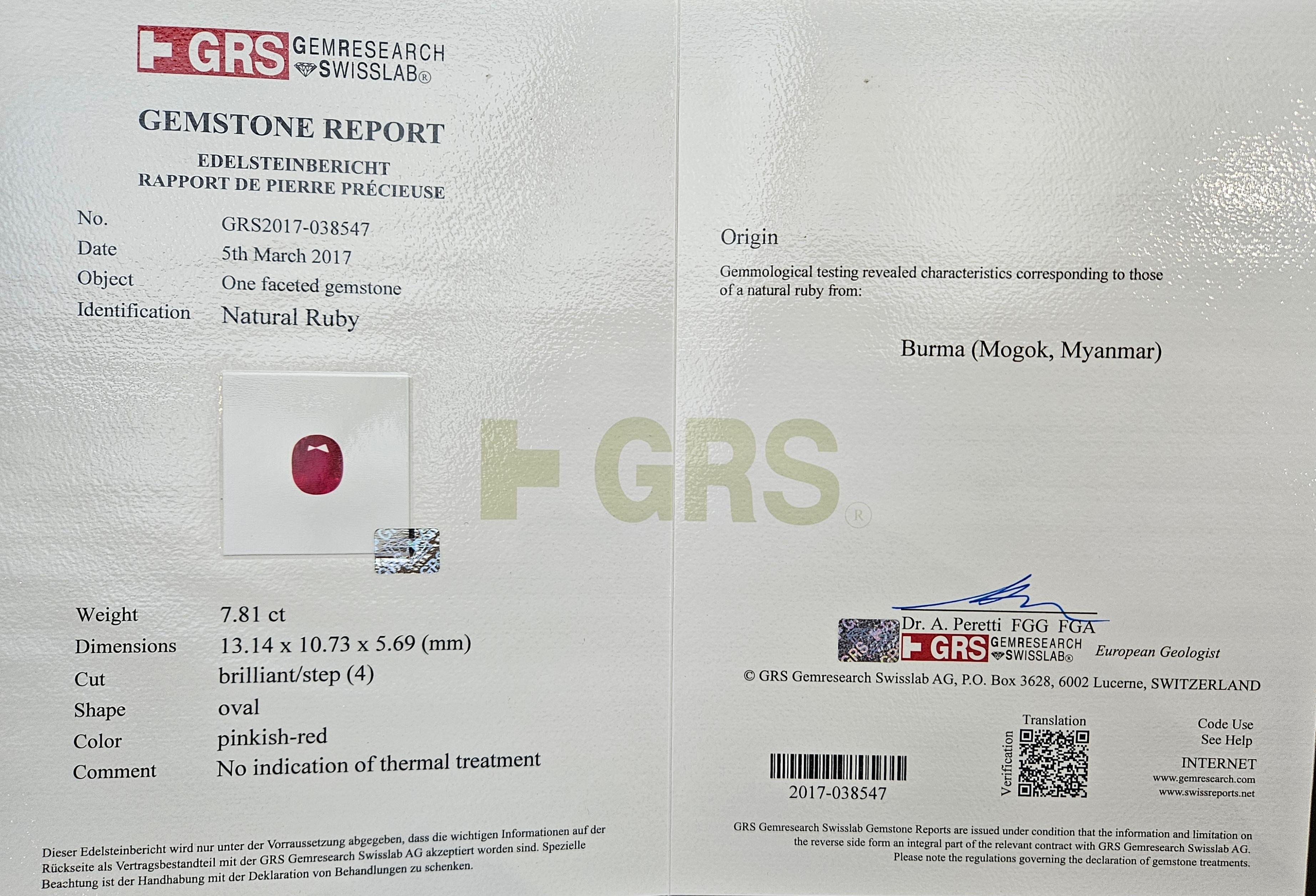18 kt. Bague en or jaune  7,81 ct. Burmese No Heat Ruby Gübelin &GRS Certifié en vente 3