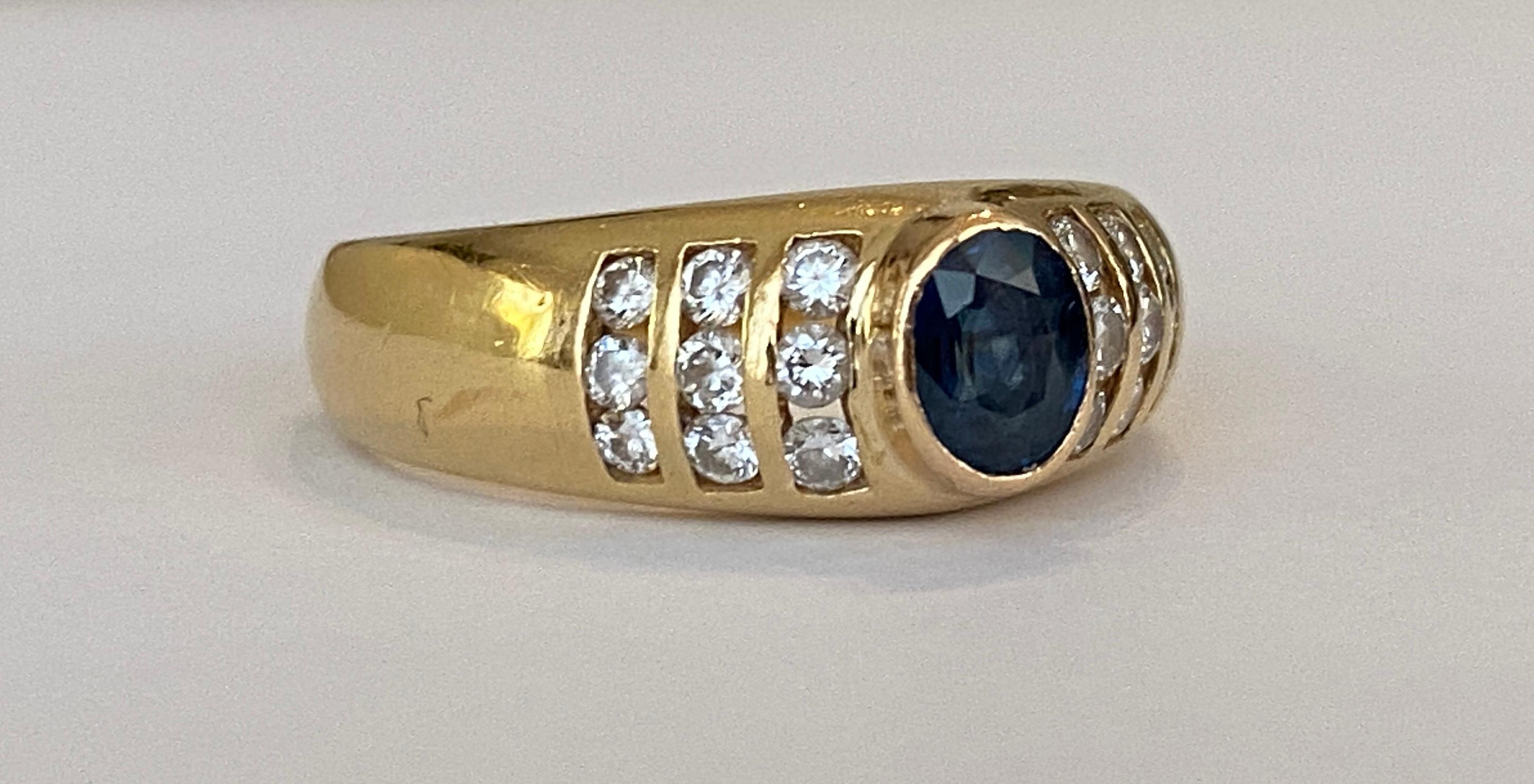 18 Kt. Ring aus Gelbgold mit 0,50 Karat Saphir und Diamanten für Damen oder Herren