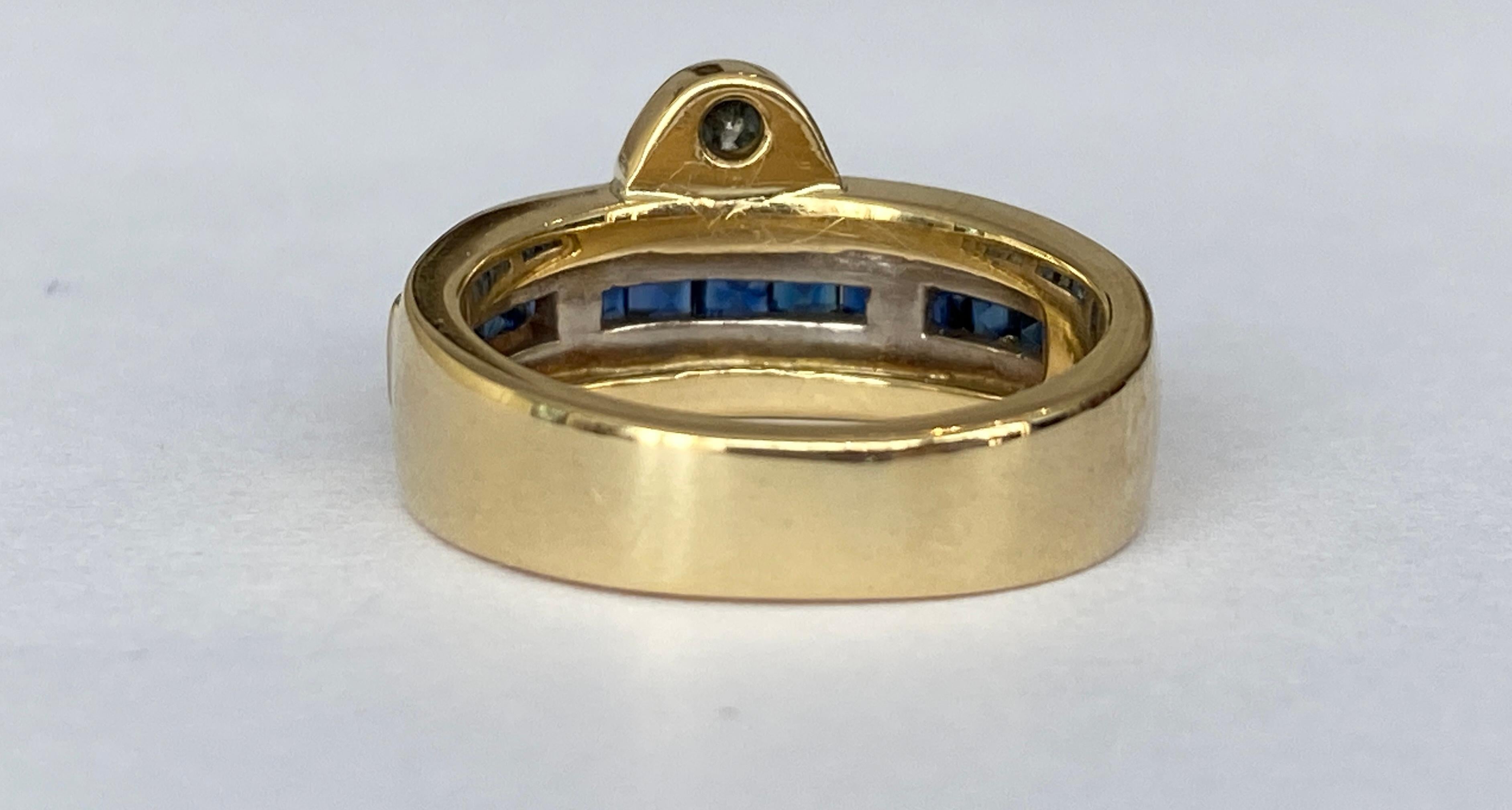 18 Kt. Bague en or jaune avec saphir 0.70 carat et diamants en vente 5