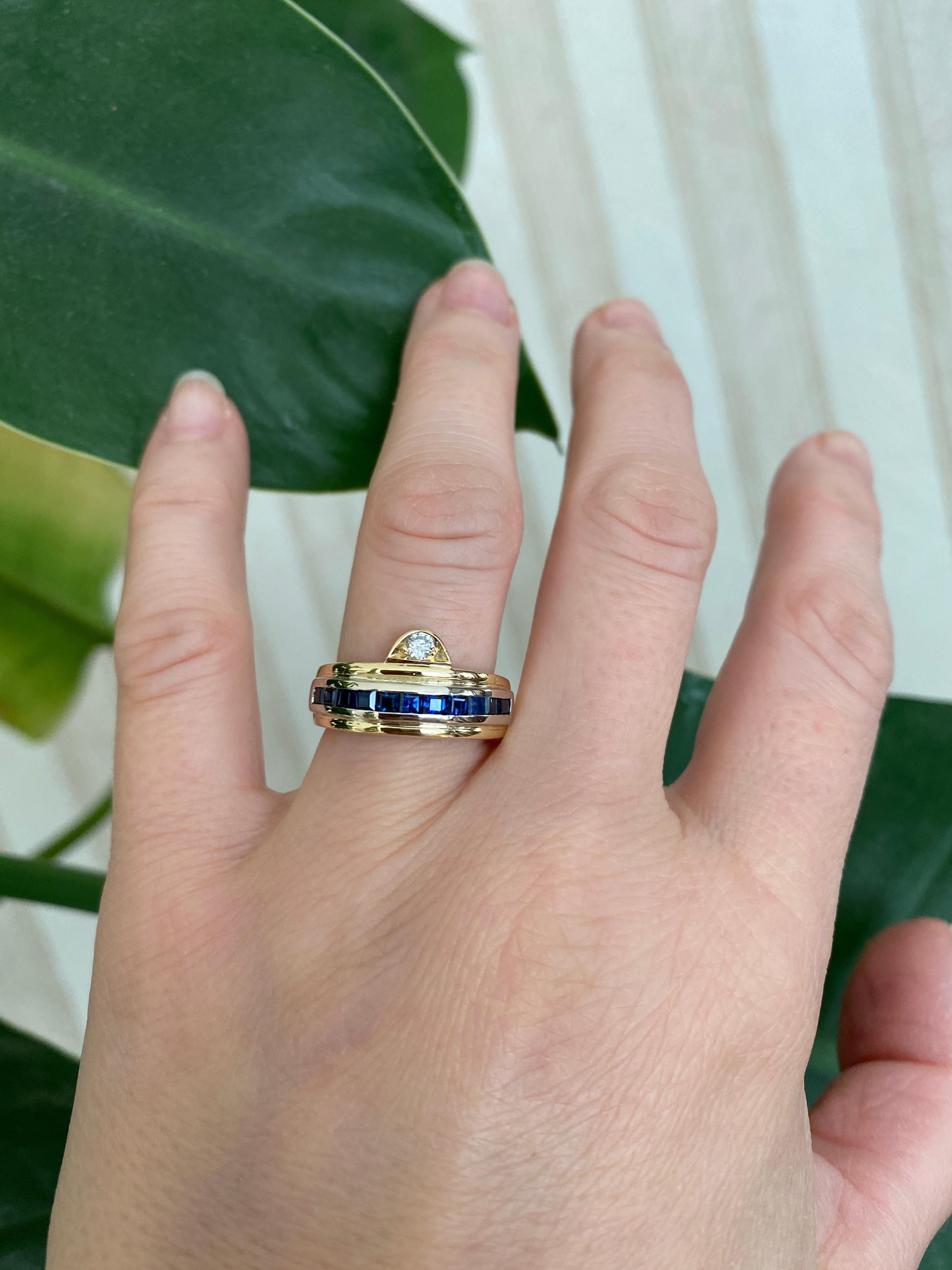 18 Kt. Bague en or jaune avec saphir 0.70 carat et diamants en vente 6