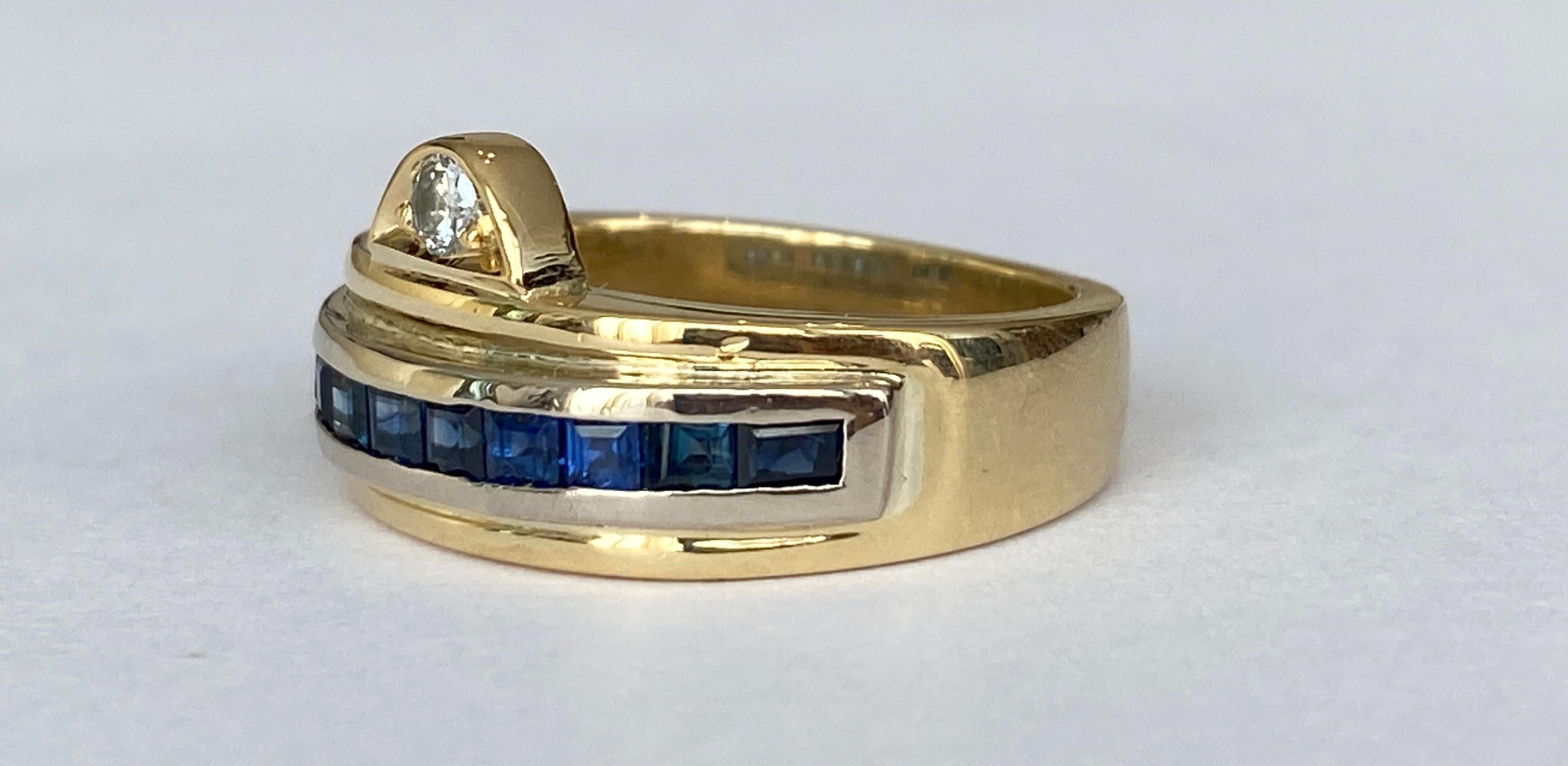 18 Kt. Bague en or jaune avec saphir 0.70 carat et diamants Bon état - En vente à AMSTERDAM, NL