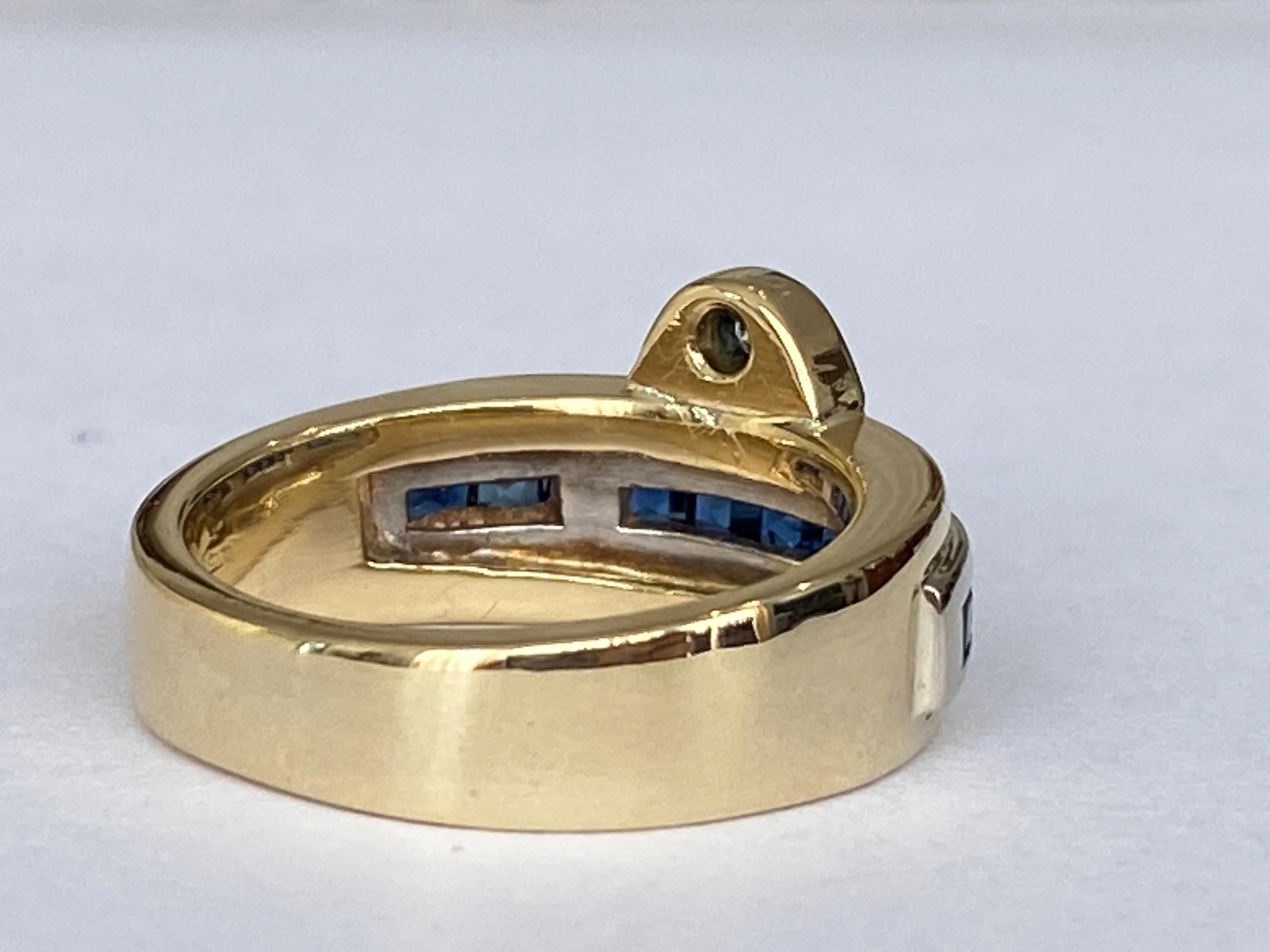 18 Kt. Bague en or jaune avec saphir 0.70 carat et diamants en vente 3