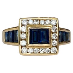 18 Kt. Yellow Gold Ring with 0.70 Ct Sapphire and Diamonds