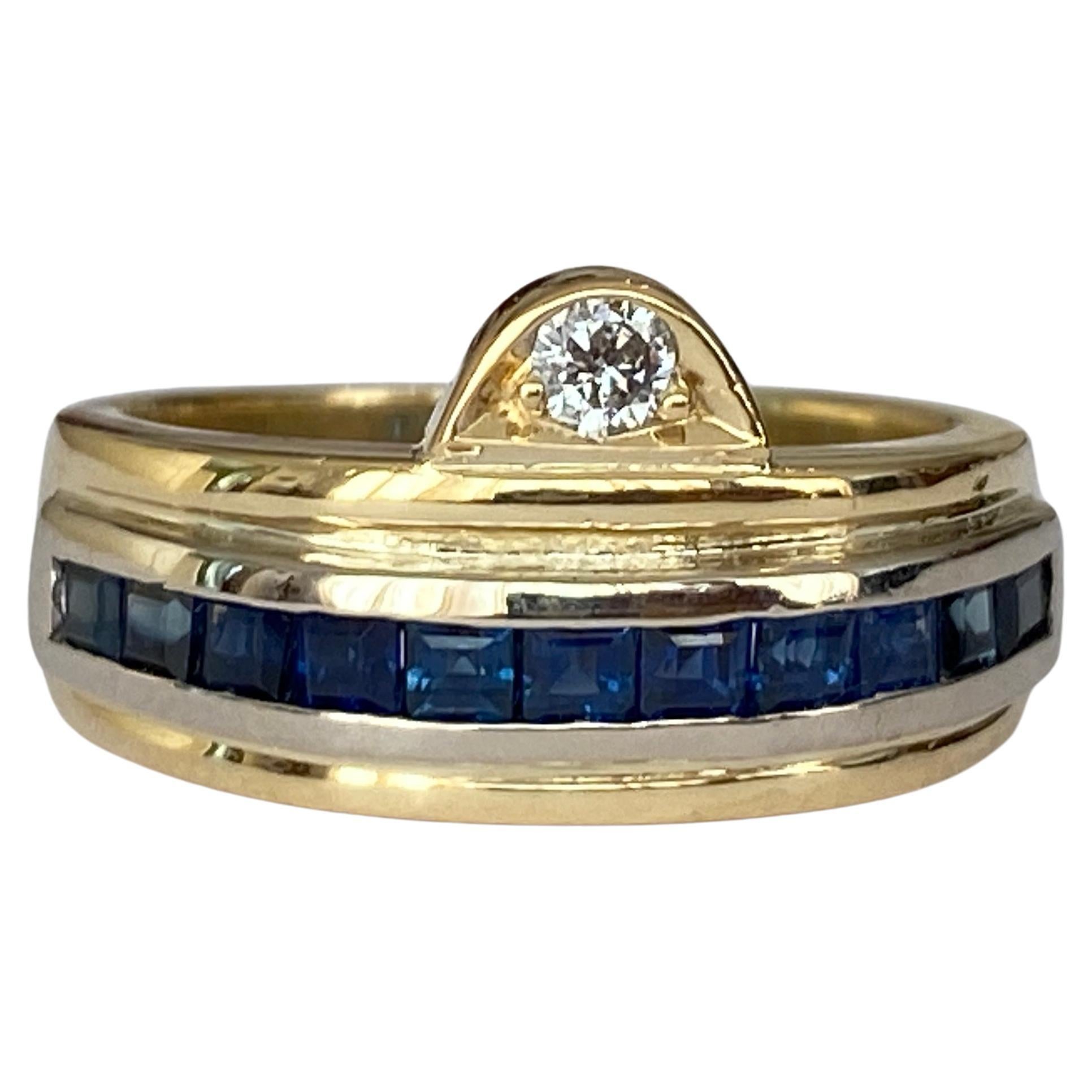 18 Kt. Yellow Gold Ring with 0.70 Ct Sapphire and Diamonds