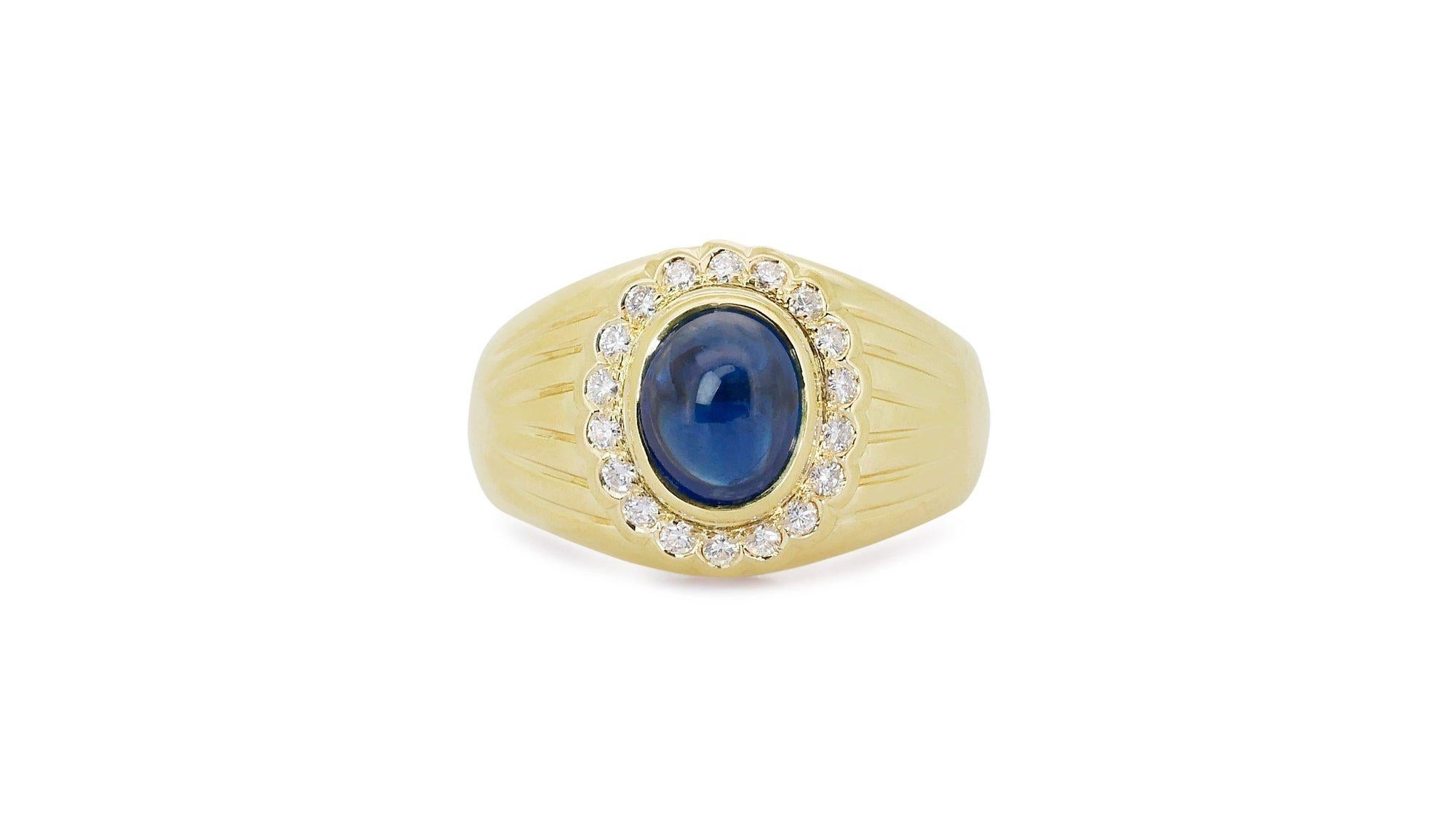 Oval Cut 18 kt. Yellow Gold Ring with 2.30 total ct Sapphire & Natural Diamonds IGI Cert For Sale