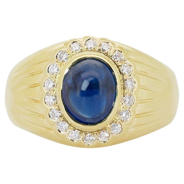 18 kt. Yellow Gold Ring with 2.30 total ct Sapphire & Natural Diamonds IGI Cert For Sale