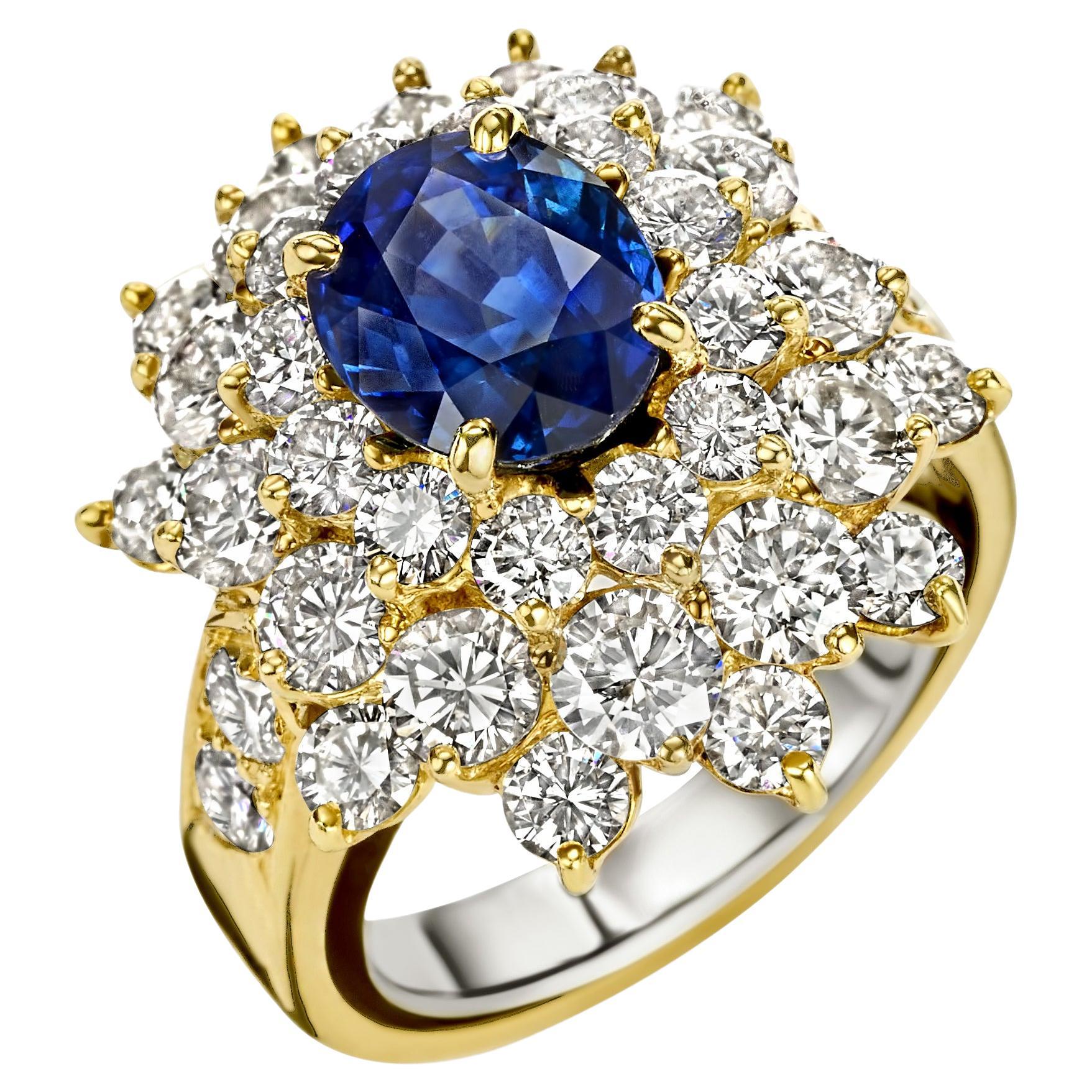18 kt. Ring aus Gelbgold mit 2 Karat Saphir und 2,8 Karat Diamanten,Estate Sultan Oman im Angebot