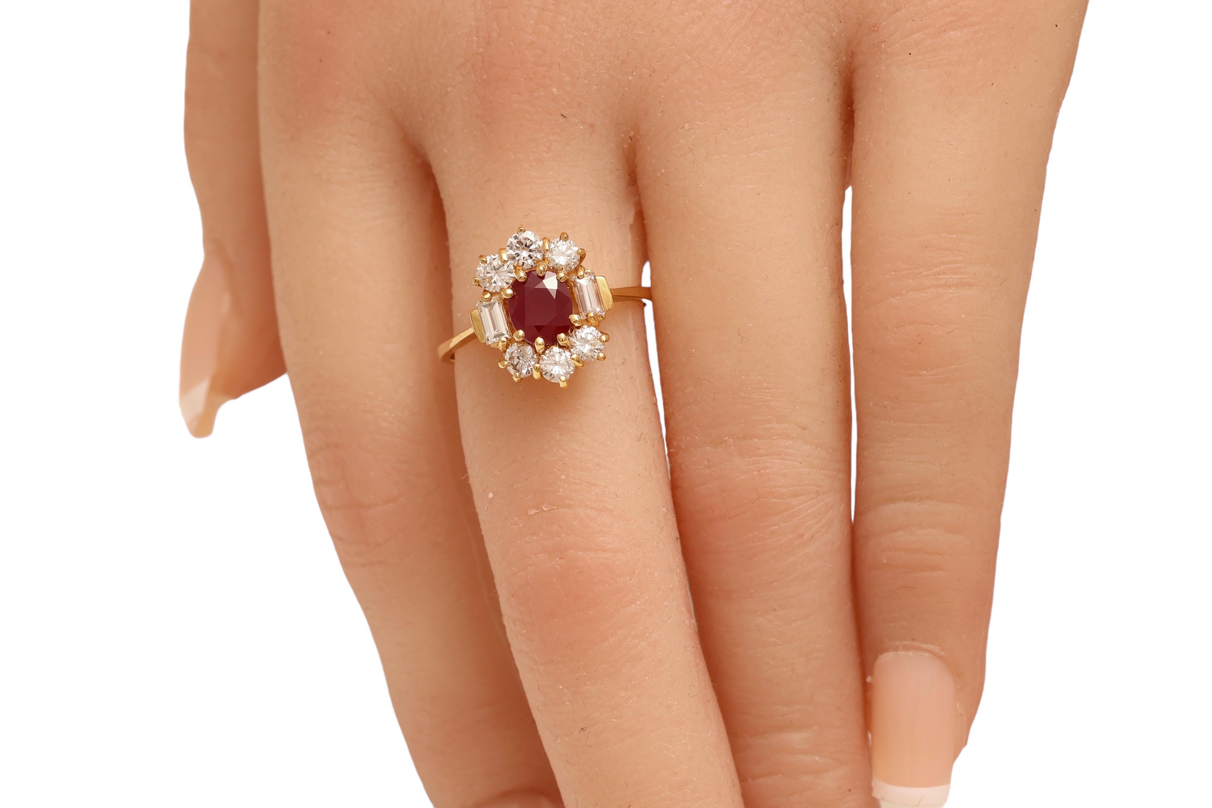 18 kt. Yellow Gold Ring with Oval Ruby 1.4ct. & 1ct. Brilliant cut Diamonds  For Sale 4