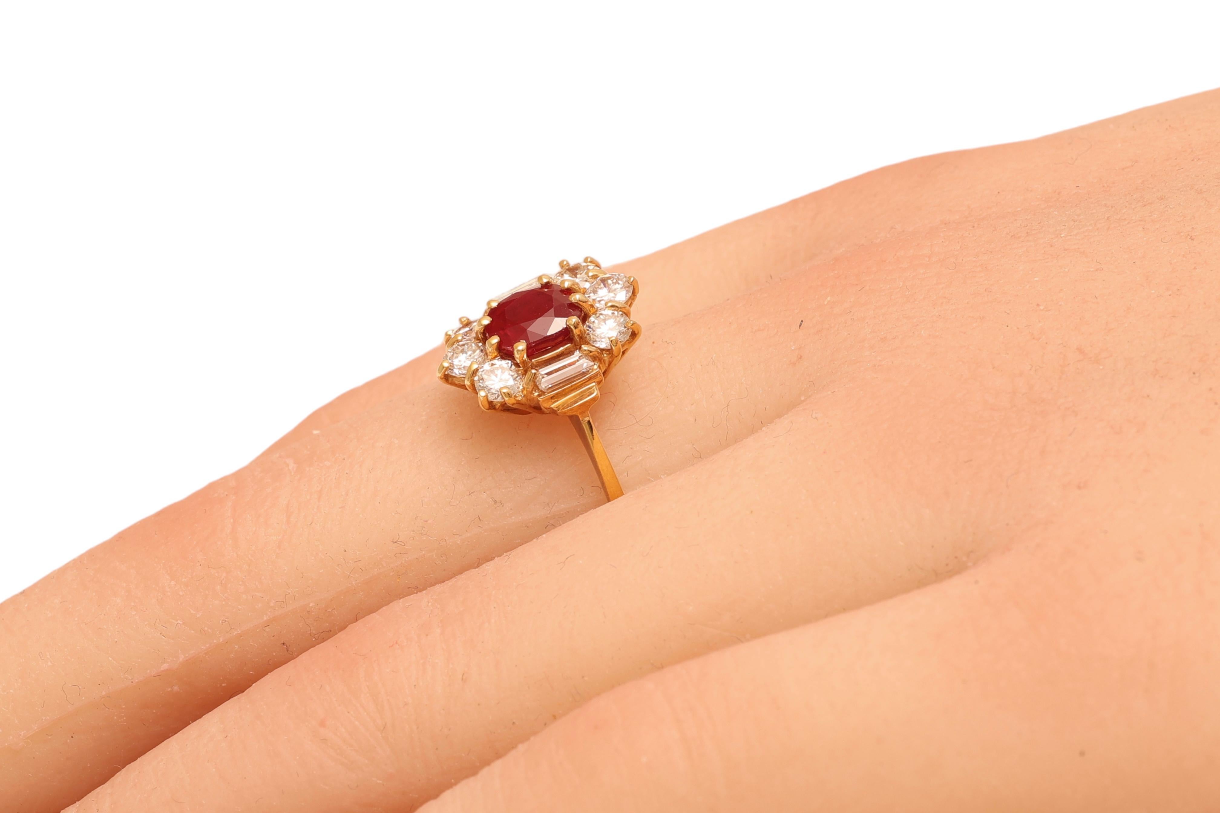 18 kt. Yellow Gold Ring with Oval Ruby 1.4ct. & 1ct. Brilliant cut Diamonds  For Sale 3