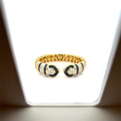 Bracelet double coeur en or jaune 18 KT, saphir 9.28Ct & diamants 1.75Ct