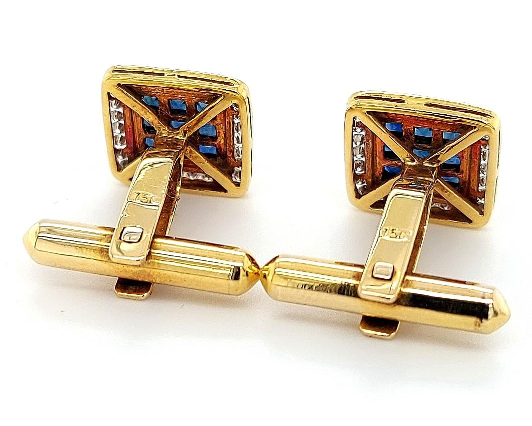 18kt Gold Set with 0.60ct Diamonds, Invisible Set Sapphires Cufflinks For Sale 5