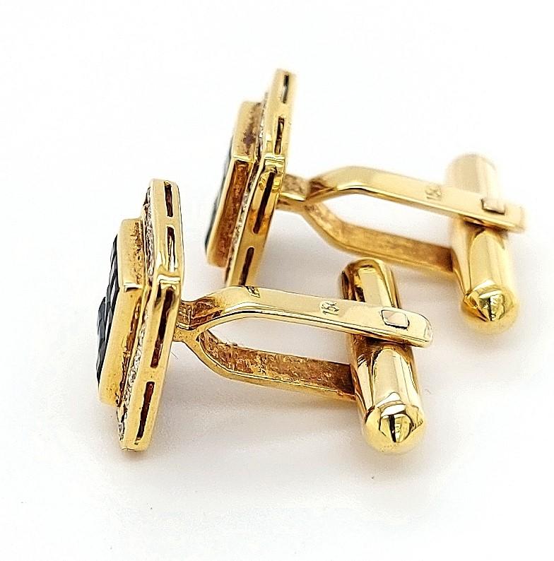 18kt Gold Set with 0.60ct Diamonds, Invisible Set Sapphires Cufflinks For Sale 6