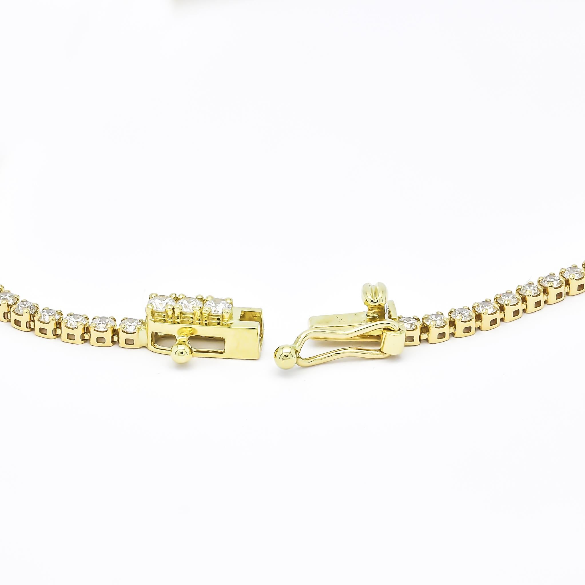Brilliant Cut 18Kt Yellow Gold Single Row 4 Prong Natural Diamond Tennis Bracelet