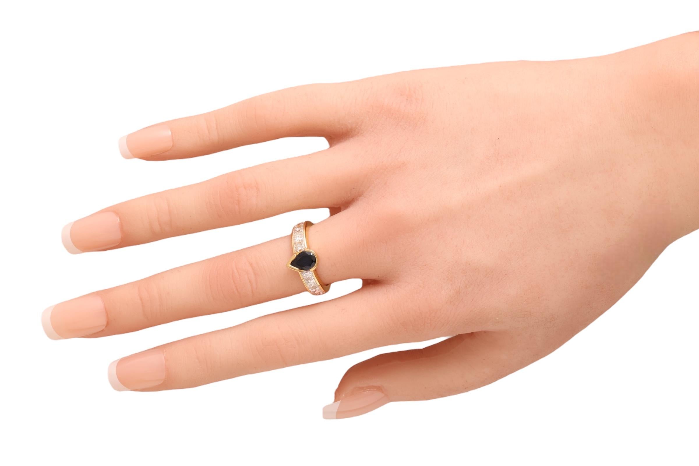 18 Karat Gelbgold Solitär Saphir & Diamanten im Prinzessinnenschliff Ring im Angebot 6