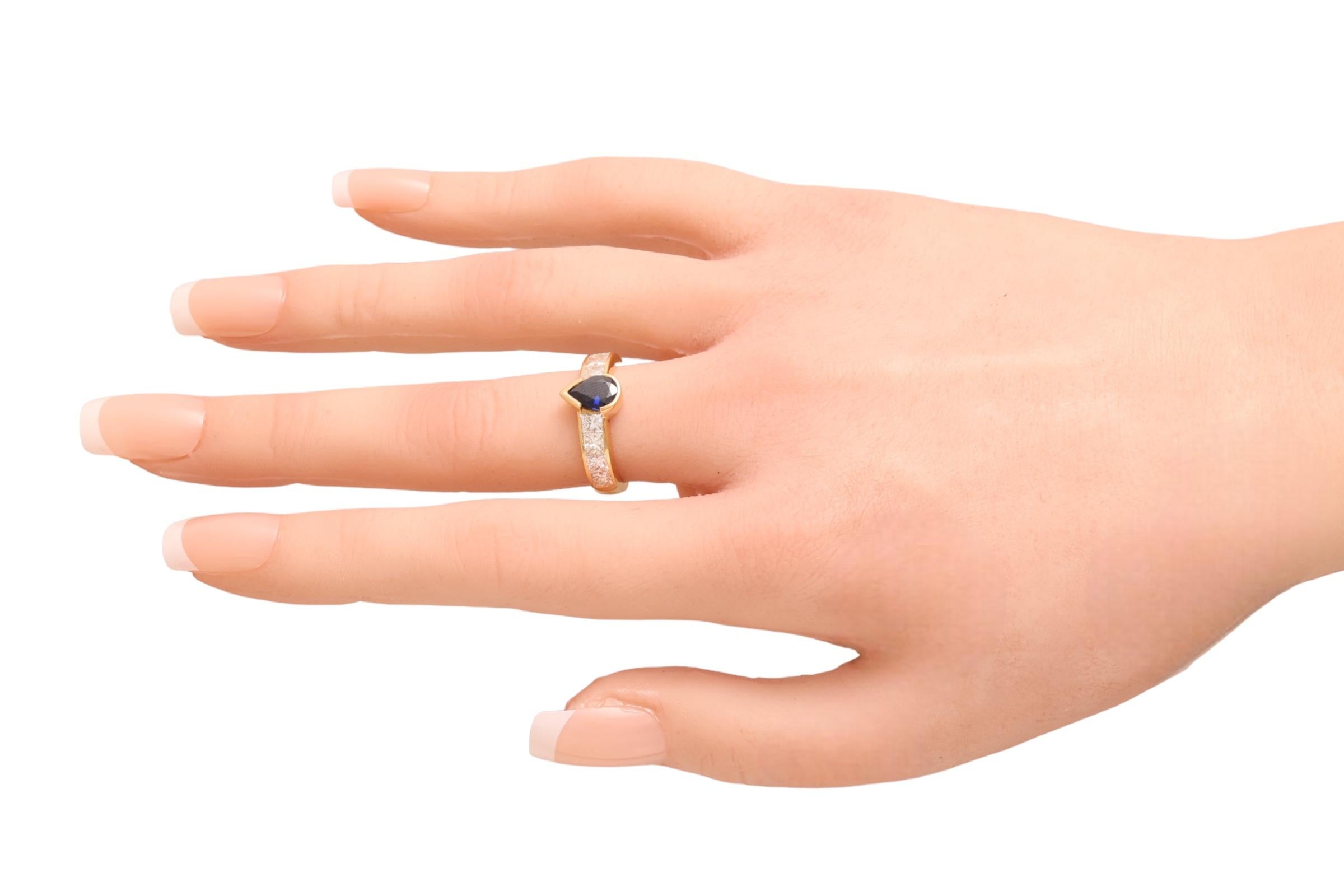 18 Karat Gelbgold Solitär Saphir & Diamanten im Prinzessinnenschliff Ring im Angebot 7