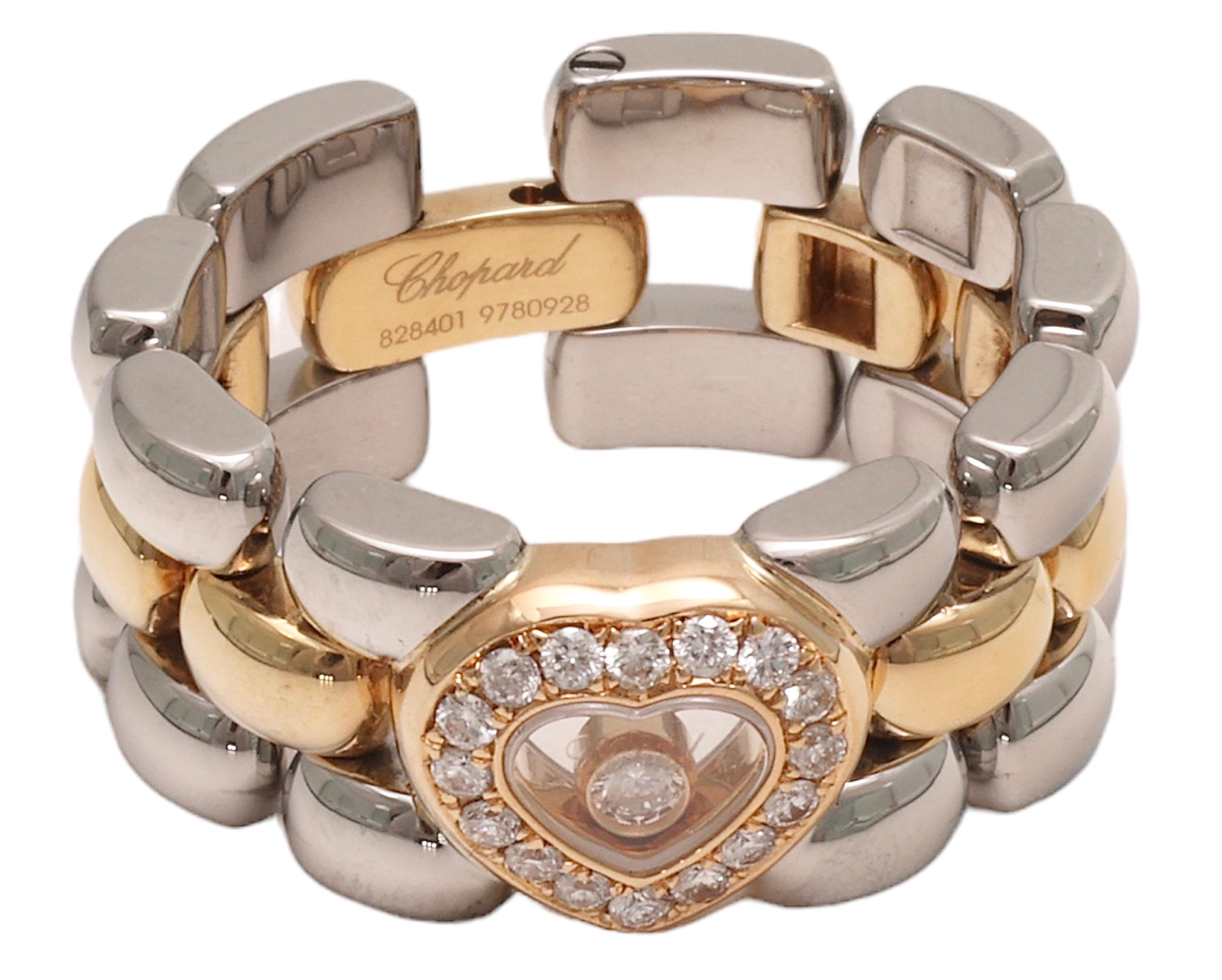 18 kt. Chopard-Ring aus Gelbgold und Stahl mit Moving Happy Diamond im Angebot 4