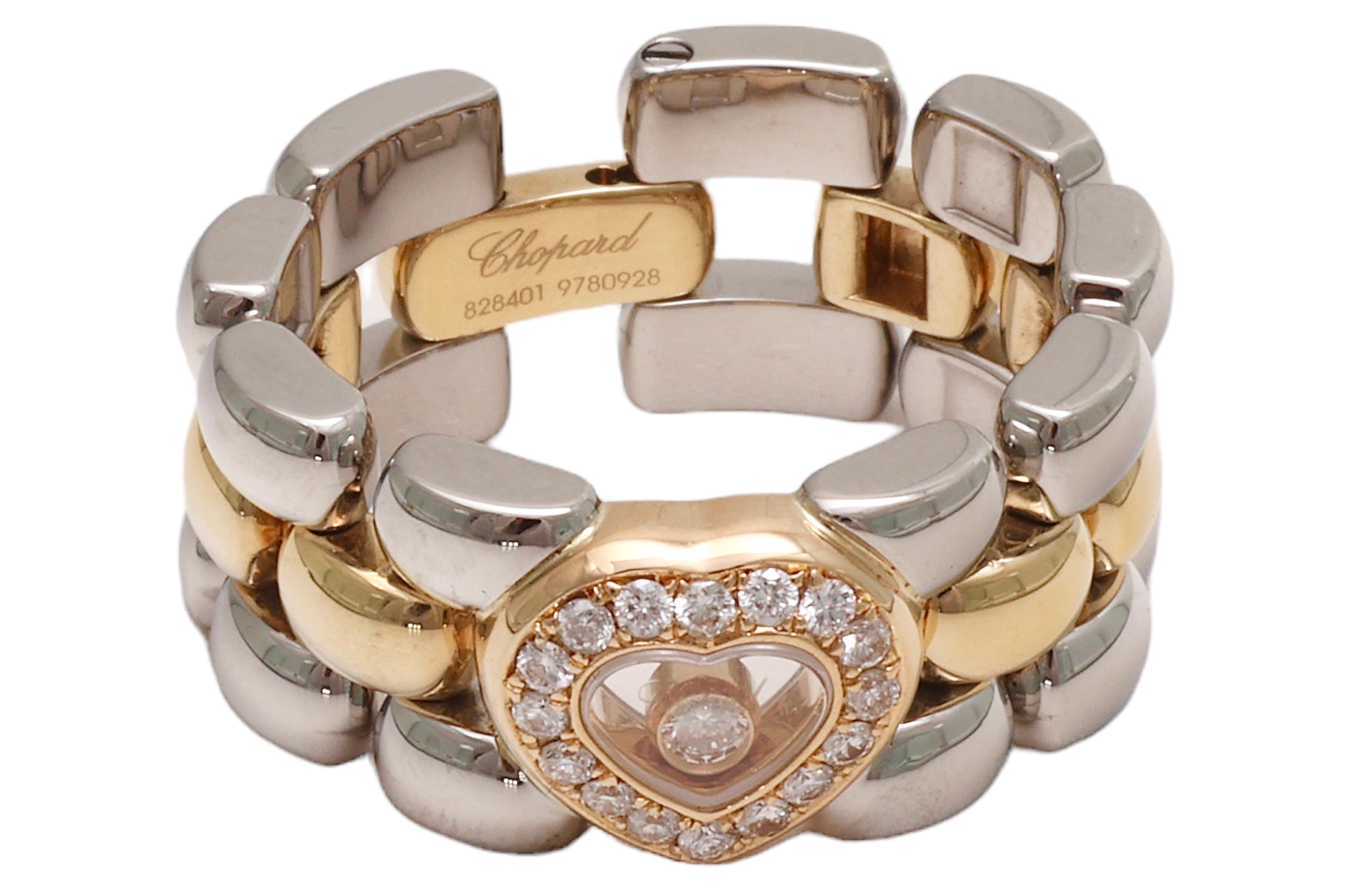 18 kt. Chopard-Ring aus Gelbgold und Stahl mit Moving Happy Diamond (Kunsthandwerker*in) im Angebot