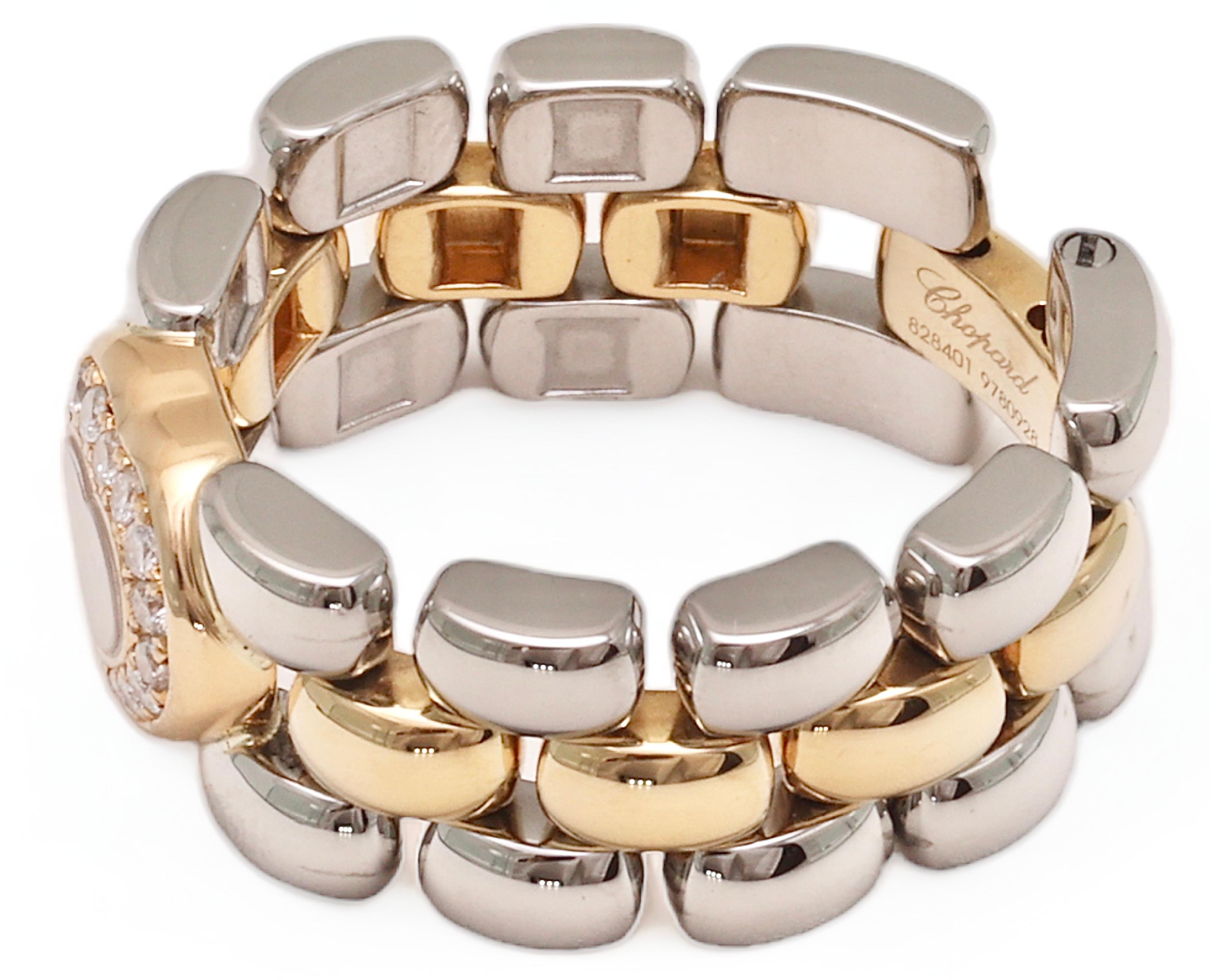 18 kt. Chopard-Ring aus Gelbgold und Stahl mit Moving Happy Diamond im Zustand „Hervorragend“ im Angebot in Antwerp, BE