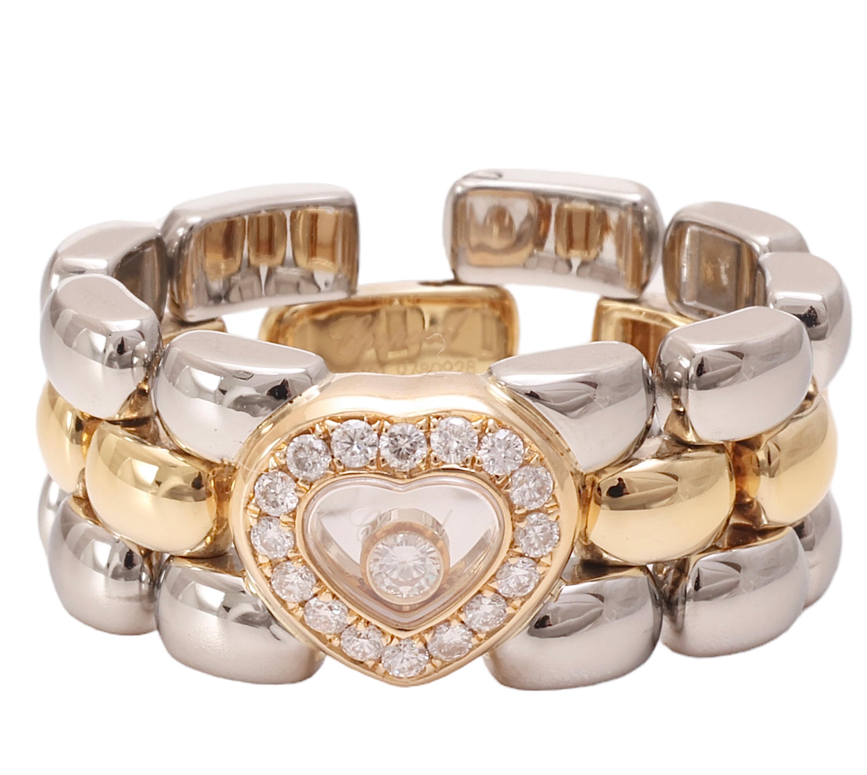 18 kt. Chopard-Ring aus Gelbgold und Stahl mit Moving Happy Diamond im Angebot 3
