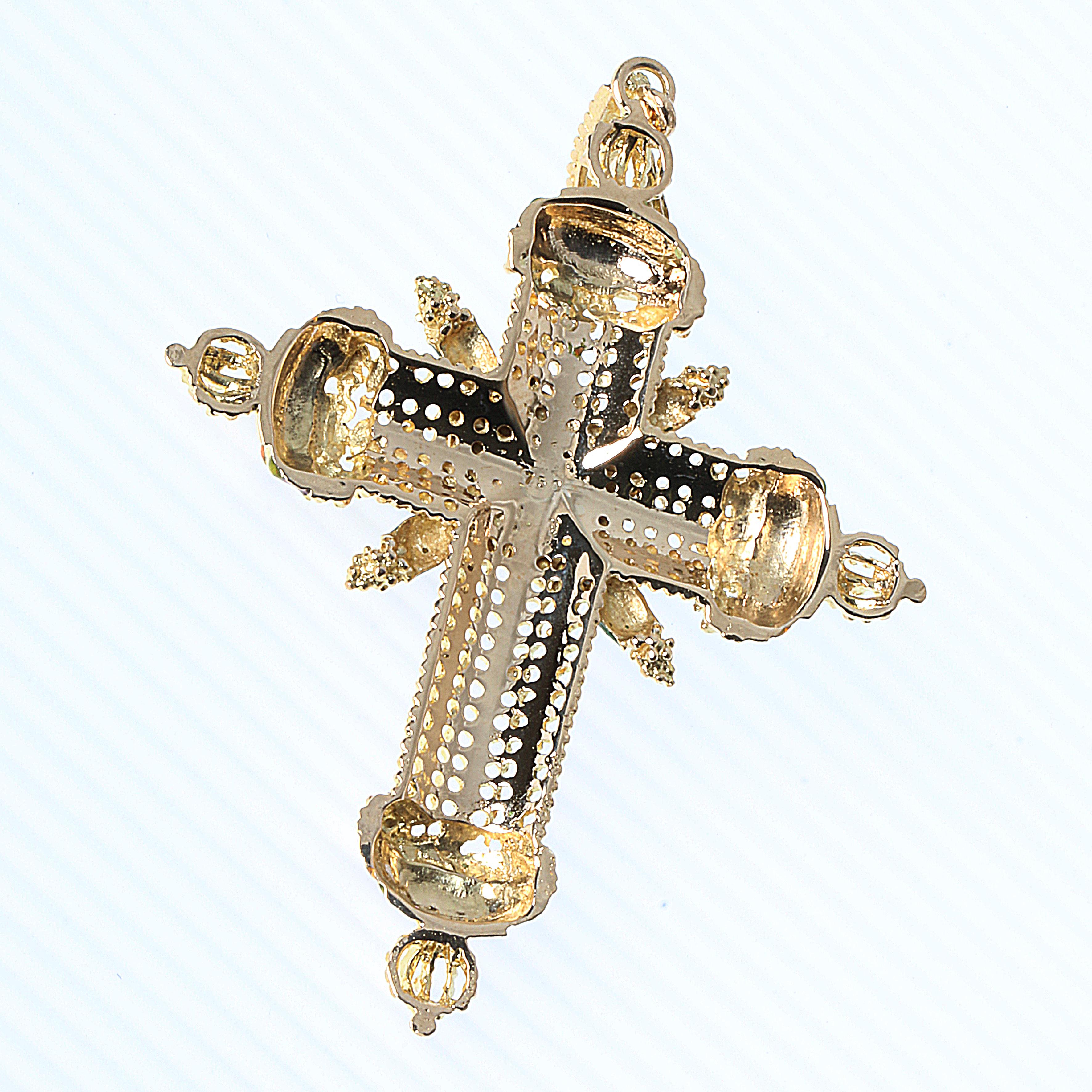 Tahitian Pearl and Multicolored Enamels Pendant Cross on 18 Karat Yellow Gold In Good Condition In Crema, Cremona
