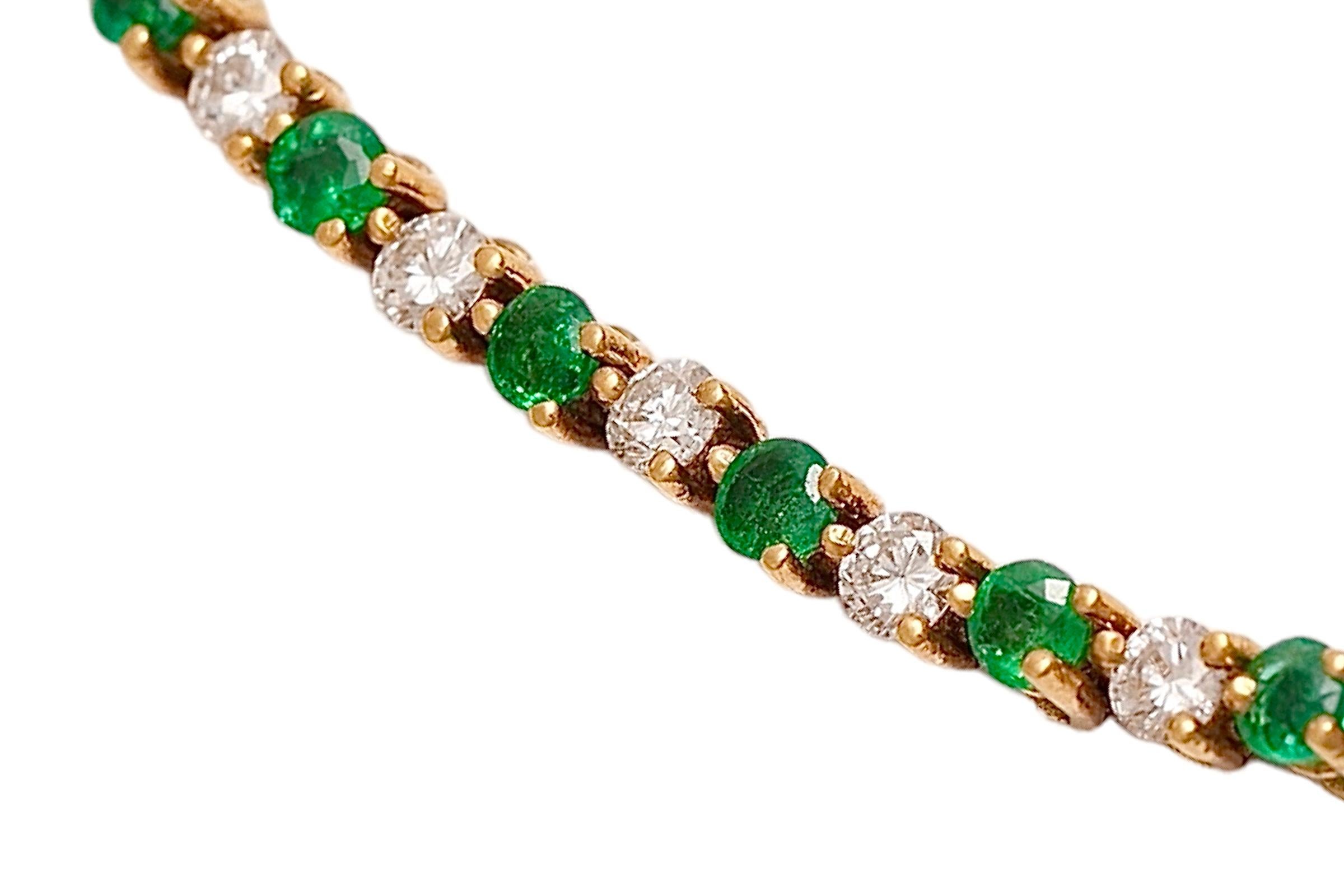18 kt. Yellow Gold Tennis Bracelet with 1.68 Diamonds and 1.96 ct. Emeralds For Sale 1