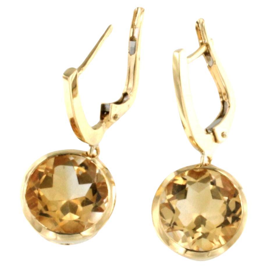 18 Kt Yellow Gold With Citrine Modern Made in Italy Fashion Earrings For Sale