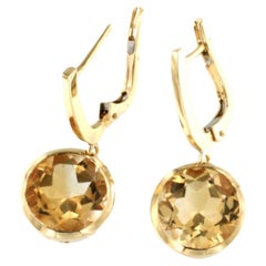 18 Kt Yellow Gold With Citrine Modern Made in Italy Fashion Earrings