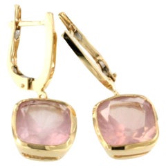 Boucles d'oreilles de mode modernes fabriquées en Italie en or jaune 18 carats avec quartz rose