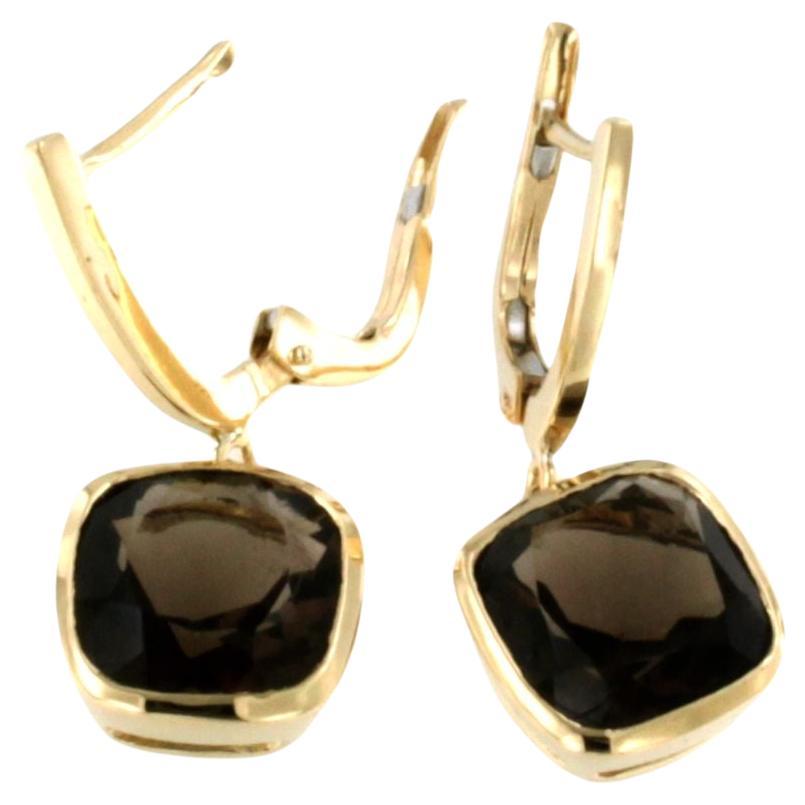 18 Kt Yellow Gold With Smoke Quartz Modern Made in Italy Fashion Earrings