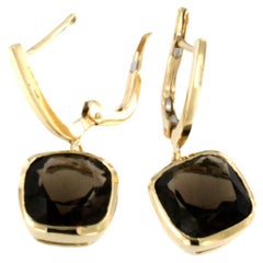 Boucles d'oreilles de mode modernes fabriquées en Italie en or jaune 18 carats avec quartz fumé