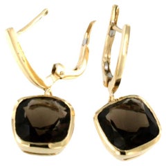 Orecchini di moda in oro giallo 18 Kt con quarzo fumé, moderni e Made in Italy