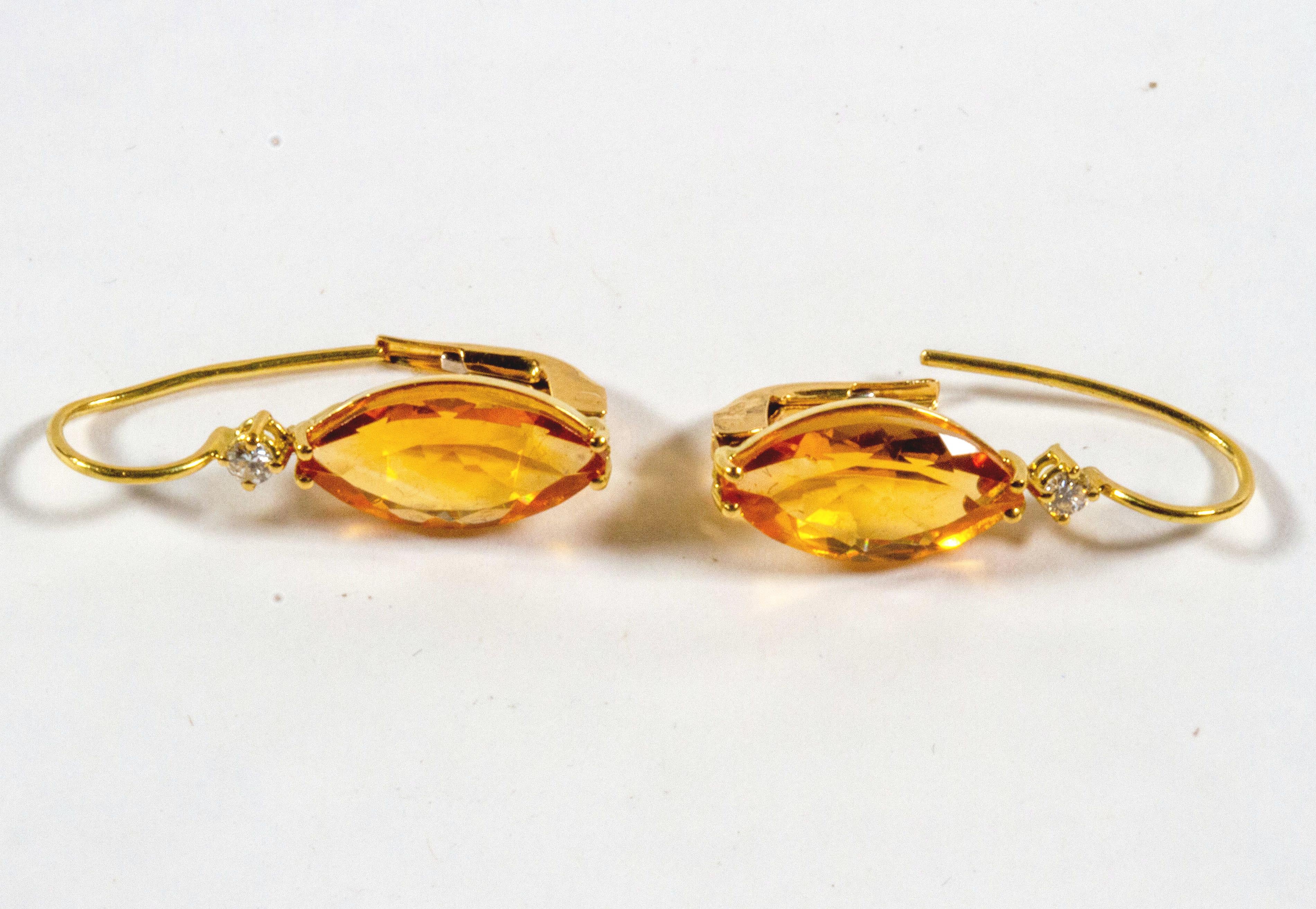 Modern 18 Karat Yellow Gold Yellow Citrine and Diamond Earrings For Sale