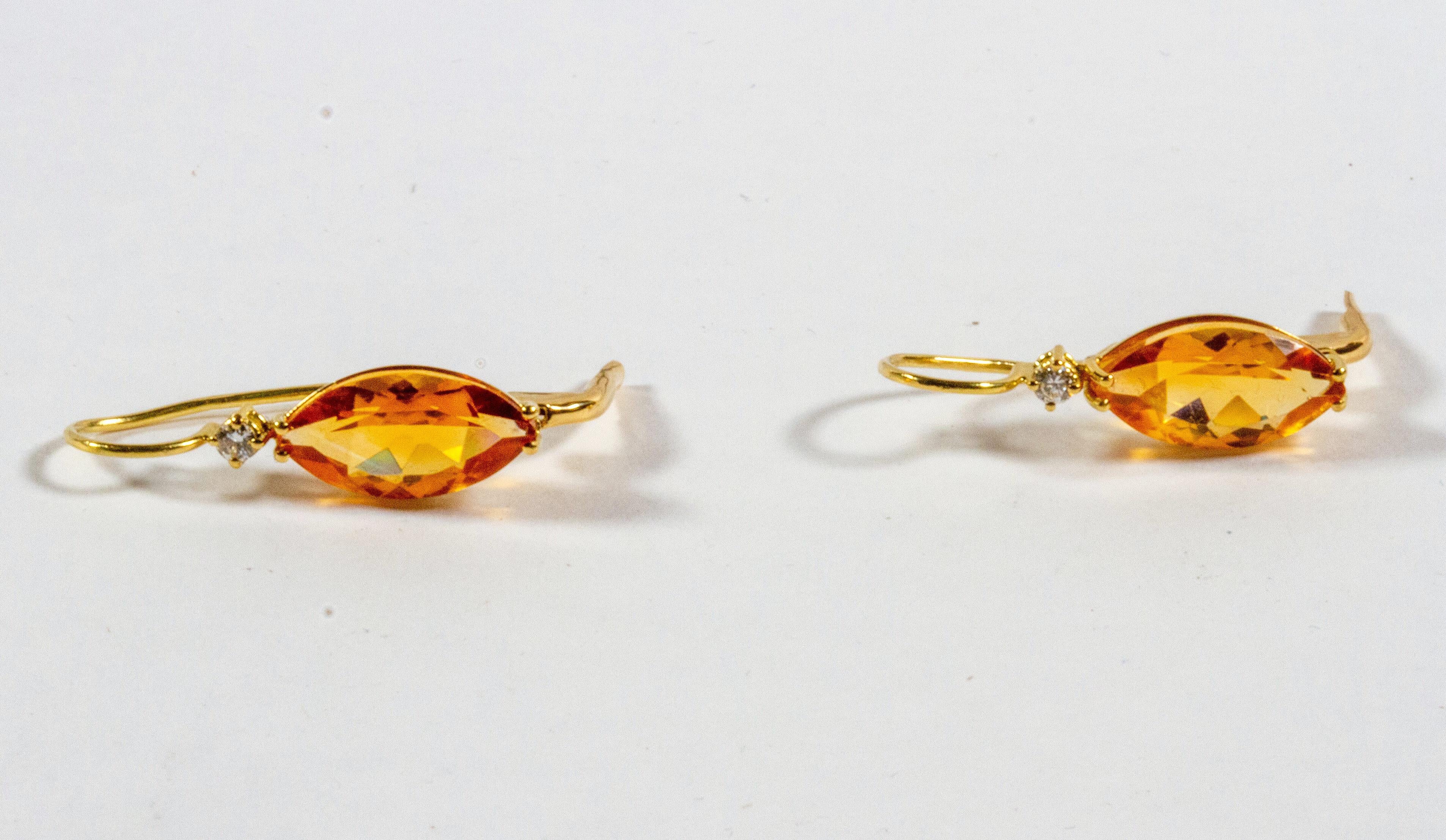 Marquise Cut 18 Karat Yellow Gold Yellow Citrine and Diamond Earrings For Sale