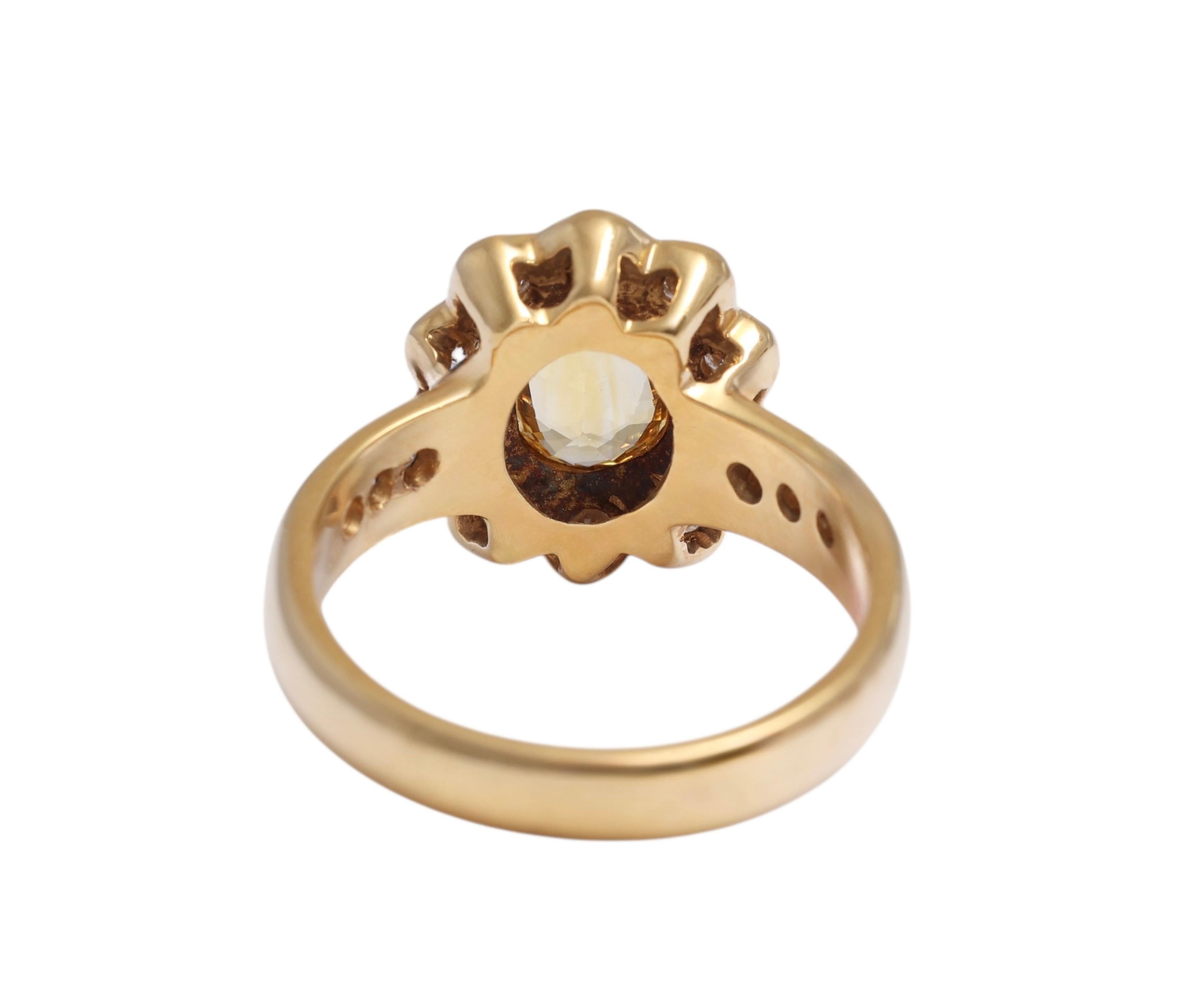 18 Kt Gelbgold, Gelber Saphir & Diamant Lady Di Ring im Angebot 4