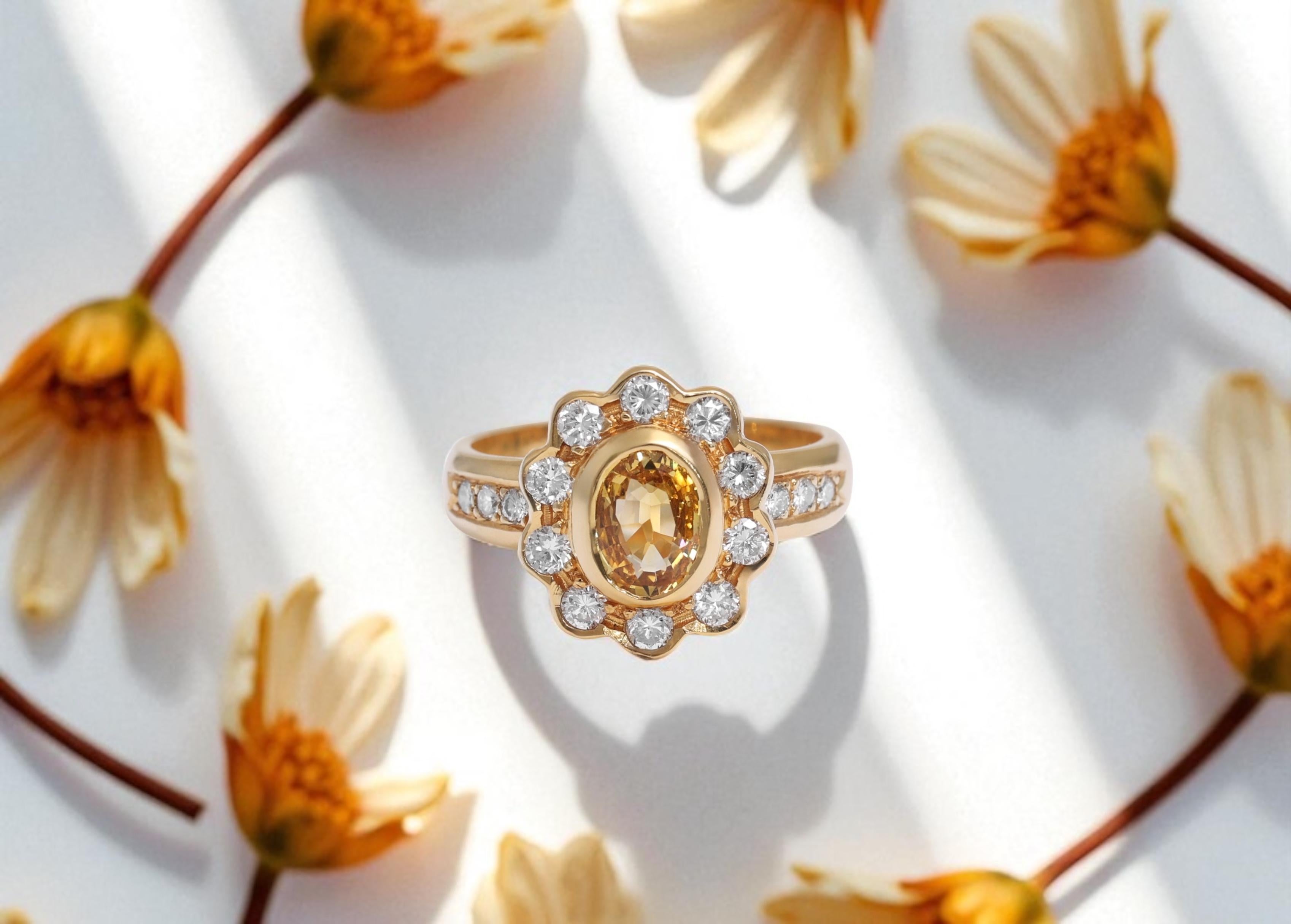 18 Kt Gelbgold, Gelber Saphir & Diamant Lady Di Ring im Angebot 6