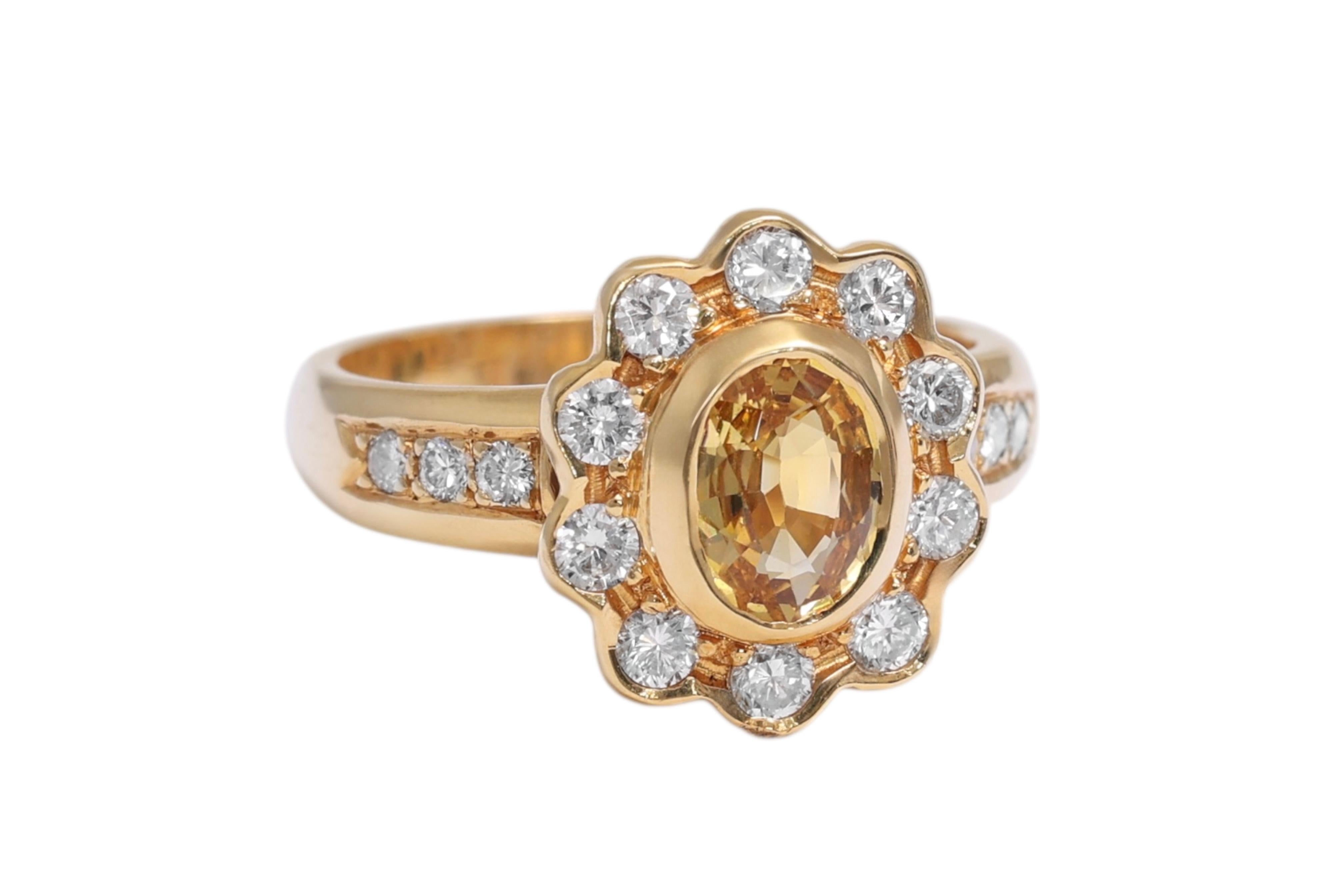 GELBGOLDENER RING MIT DIAMANTEN UND 1 GROSSEN GELBEN SAPHIR

MATERIAL: 18 kt Gelbgold

GEWICHT: 6,5 Gramm / 0,230 oz / 4,2 dwt

GRÖSSE: eur 54 / us 6.5 ( kann kostenlos geändert werden)

DIAMANT: 16 Diamanten im Brillantschliff, zusammen 0,64