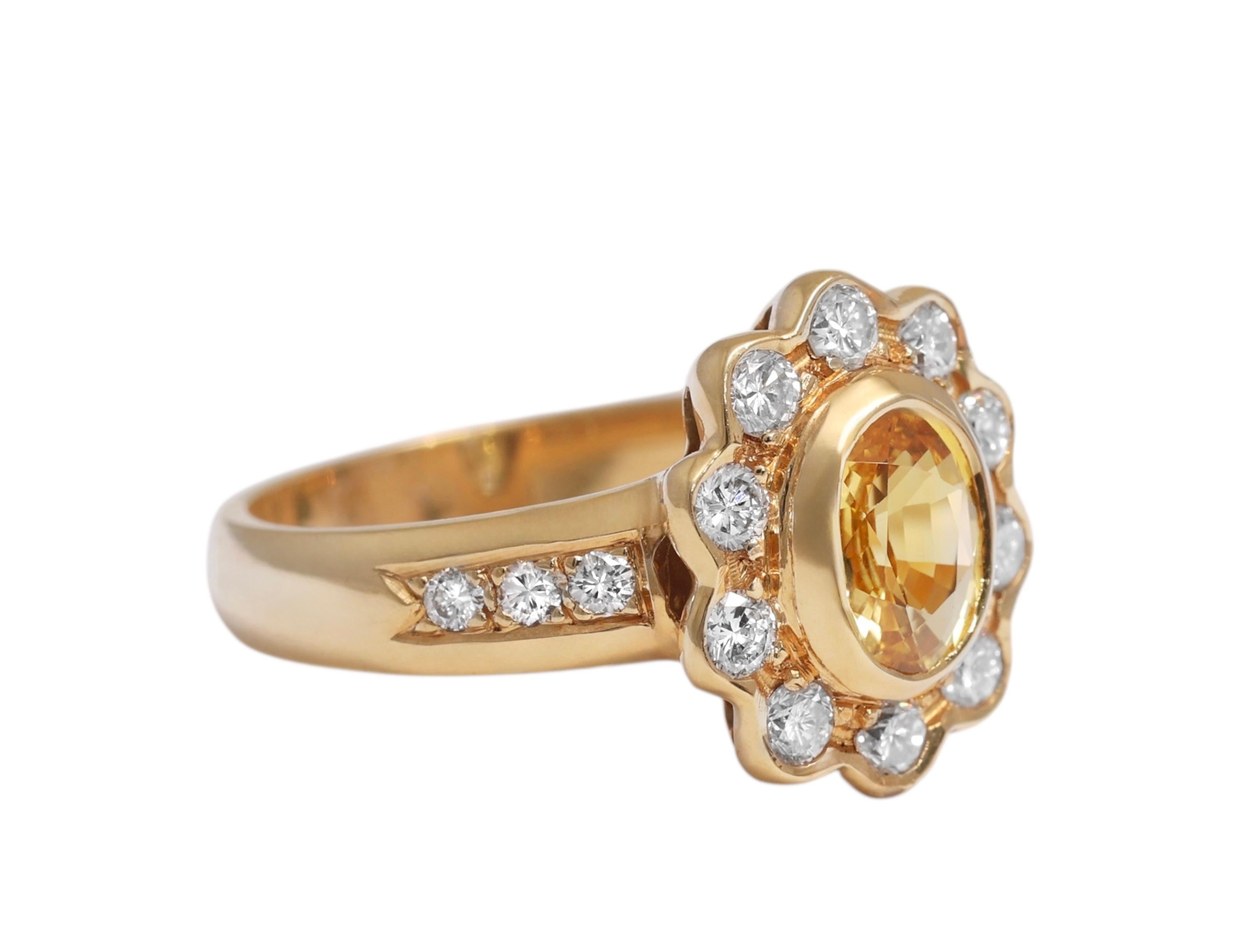 18 Kt Gelbgold, Gelber Saphir & Diamant Lady Di Ring (Moderne) im Angebot