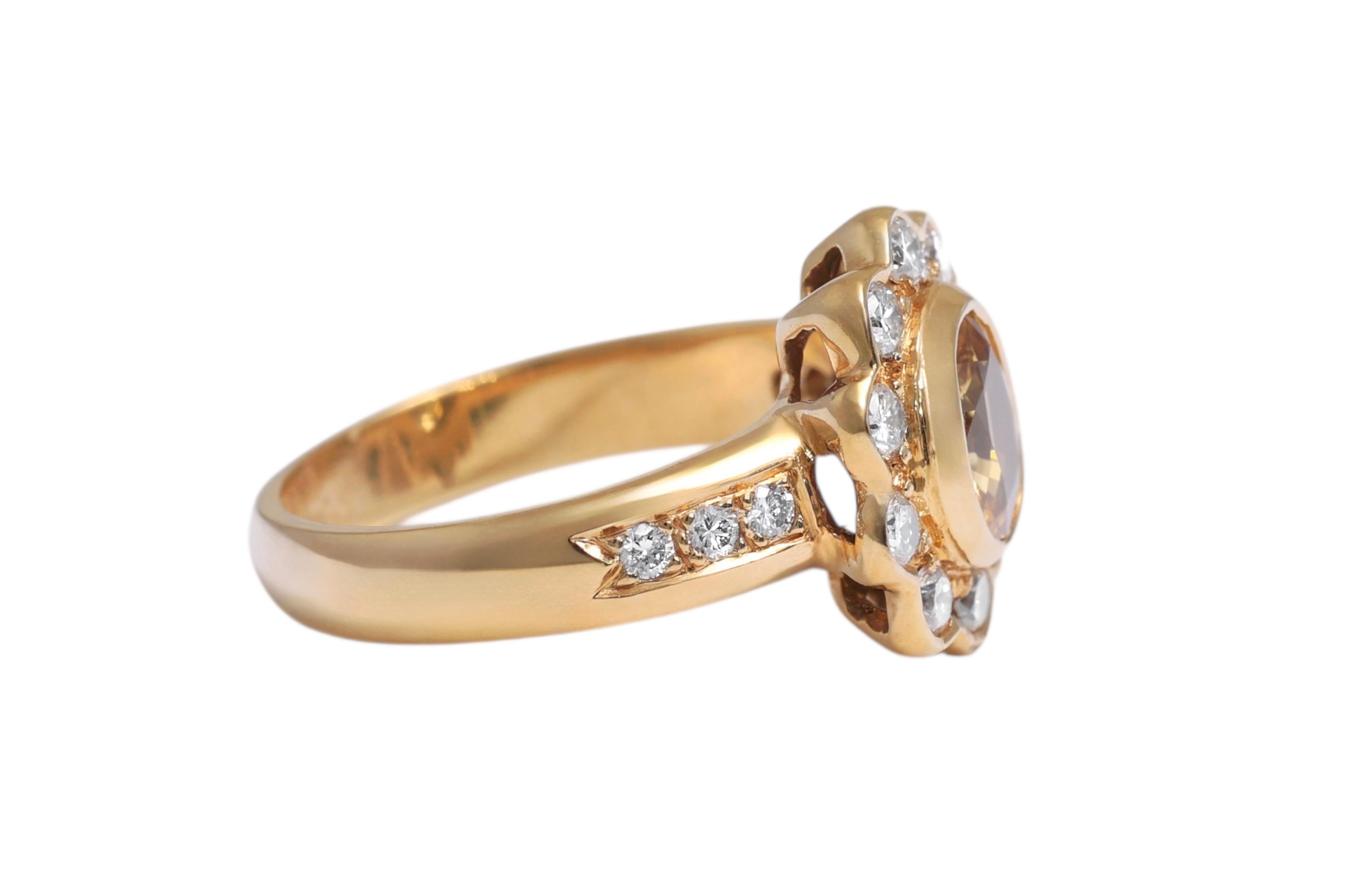 18 Kt Gelbgold, Gelber Saphir & Diamant Lady Di Ring (Brillantschliff) im Angebot